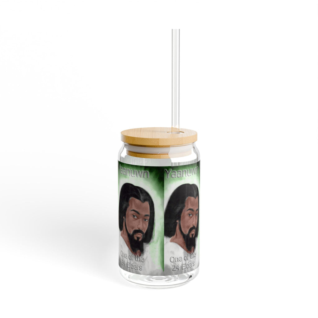 Artistic Sipper Glass with Wooden Lid, Unique Ventage Inspired Drinkware, Eco-Friendly Reusable, Perfect for Gatherings, Gifts Printify