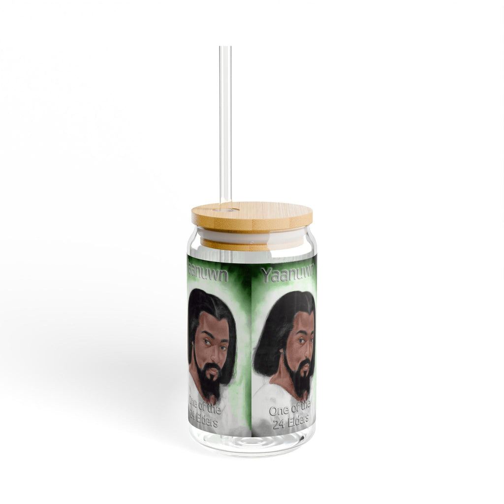 Artistic Sipper Glass with Wooden Lid, Unique Ventage Inspired Drinkware, Eco-Friendly Reusable, Perfect for Gatherings, Gifts Printify