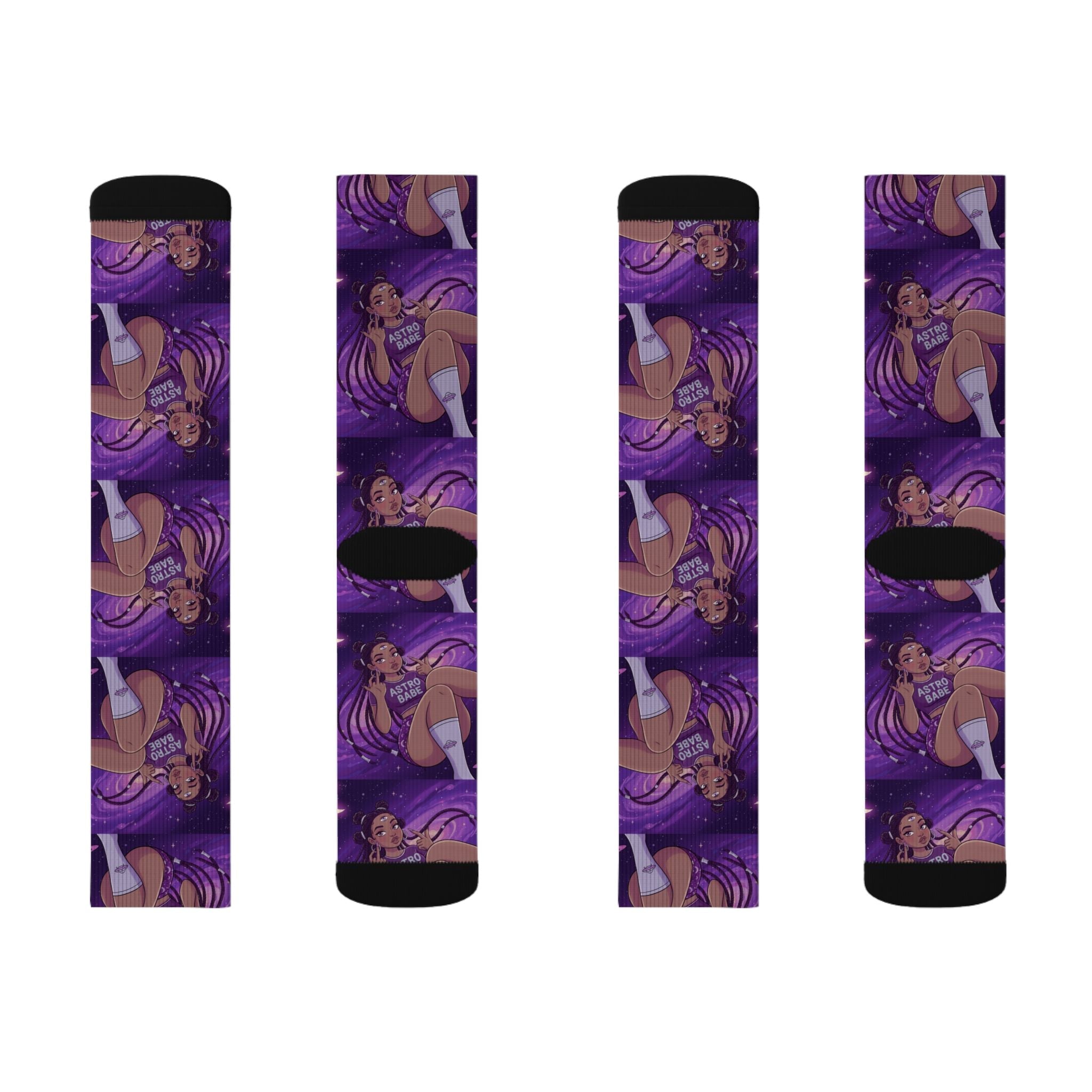 Astrology Babe Purple Sublimation Socks — Celestial Graphic Crew Socks