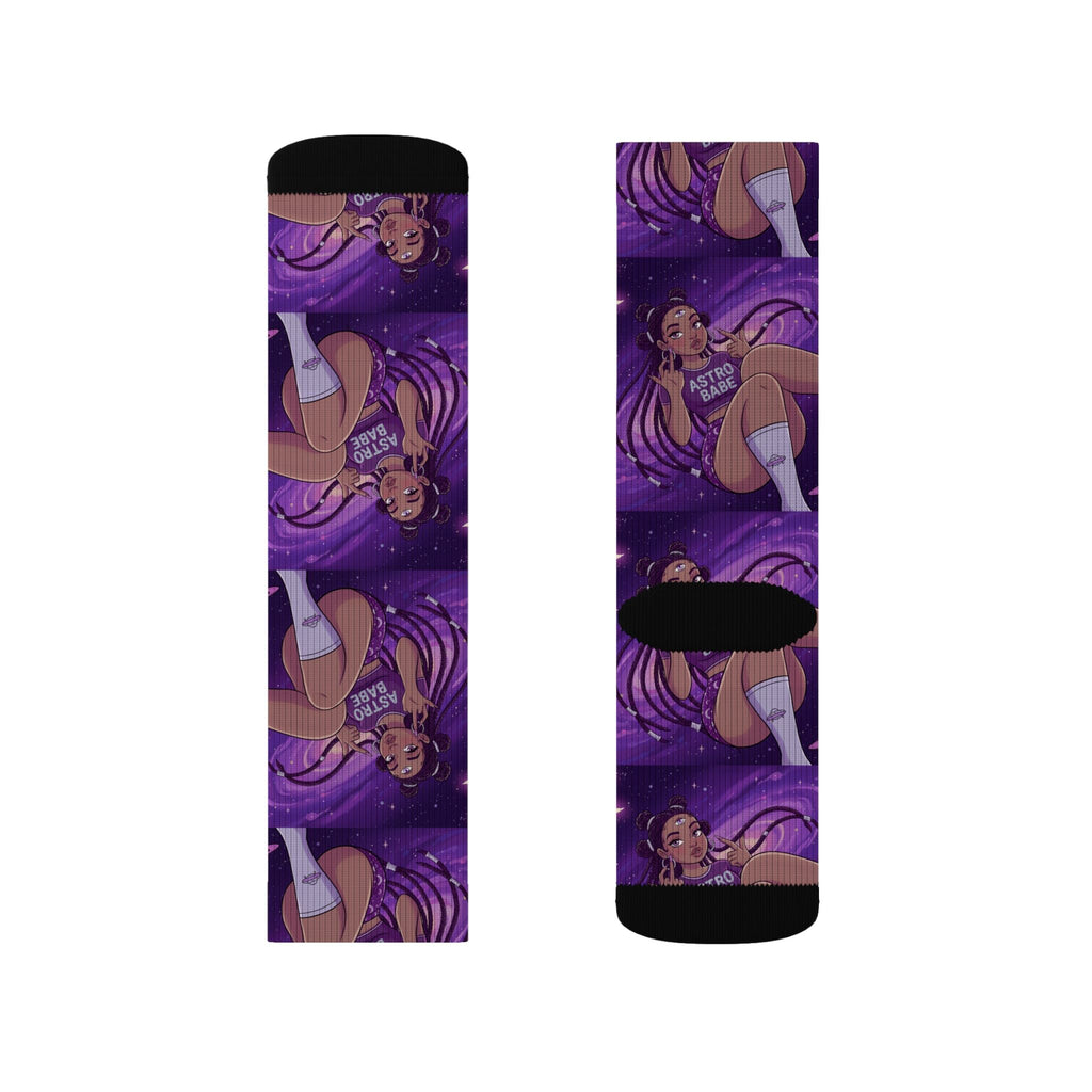 Astrology Babe Purple Sublimation Socks — Celestial Graphic Crew Socks
