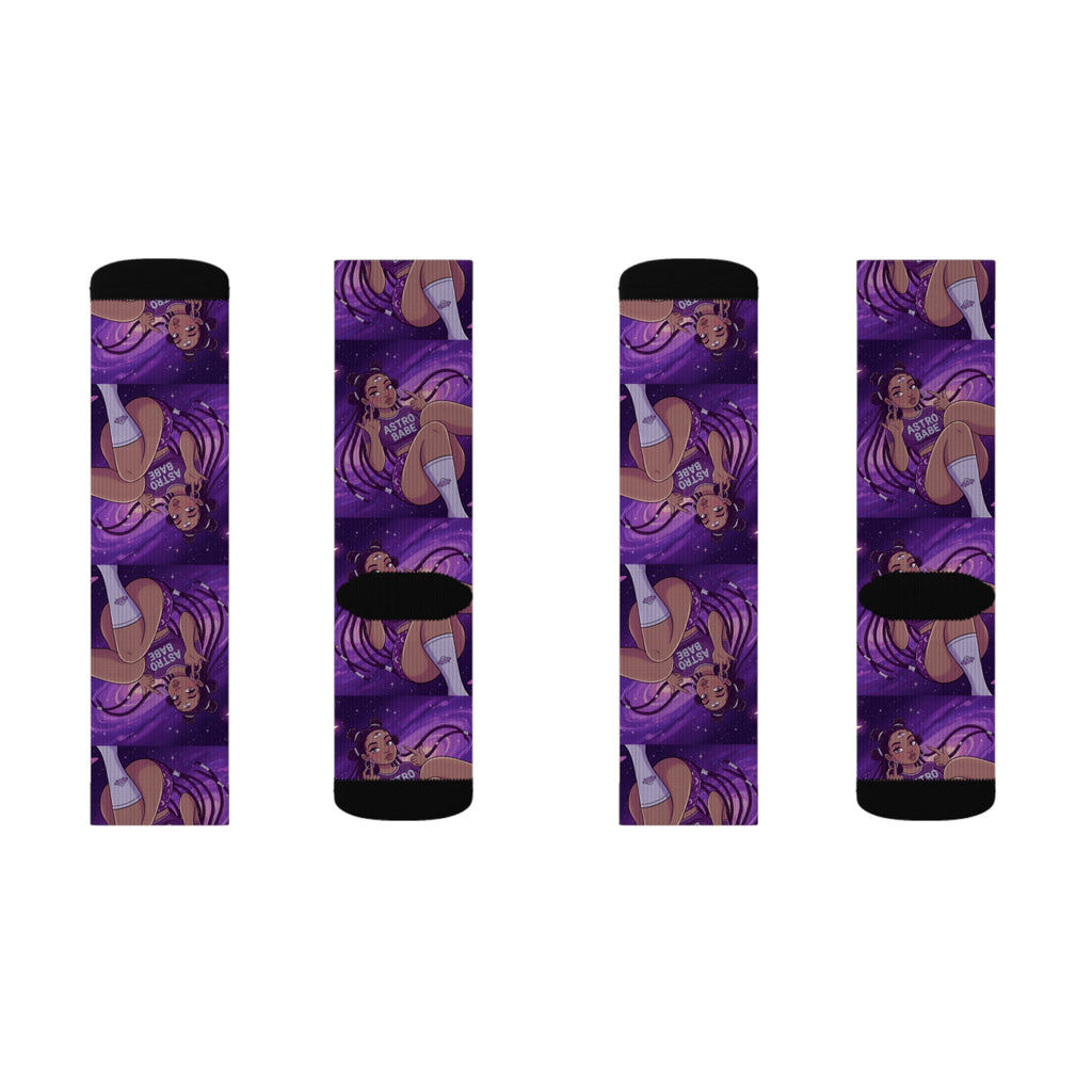 Astrology Babe Purple Sublimation Socks — Celestial Graphic Crew Socks