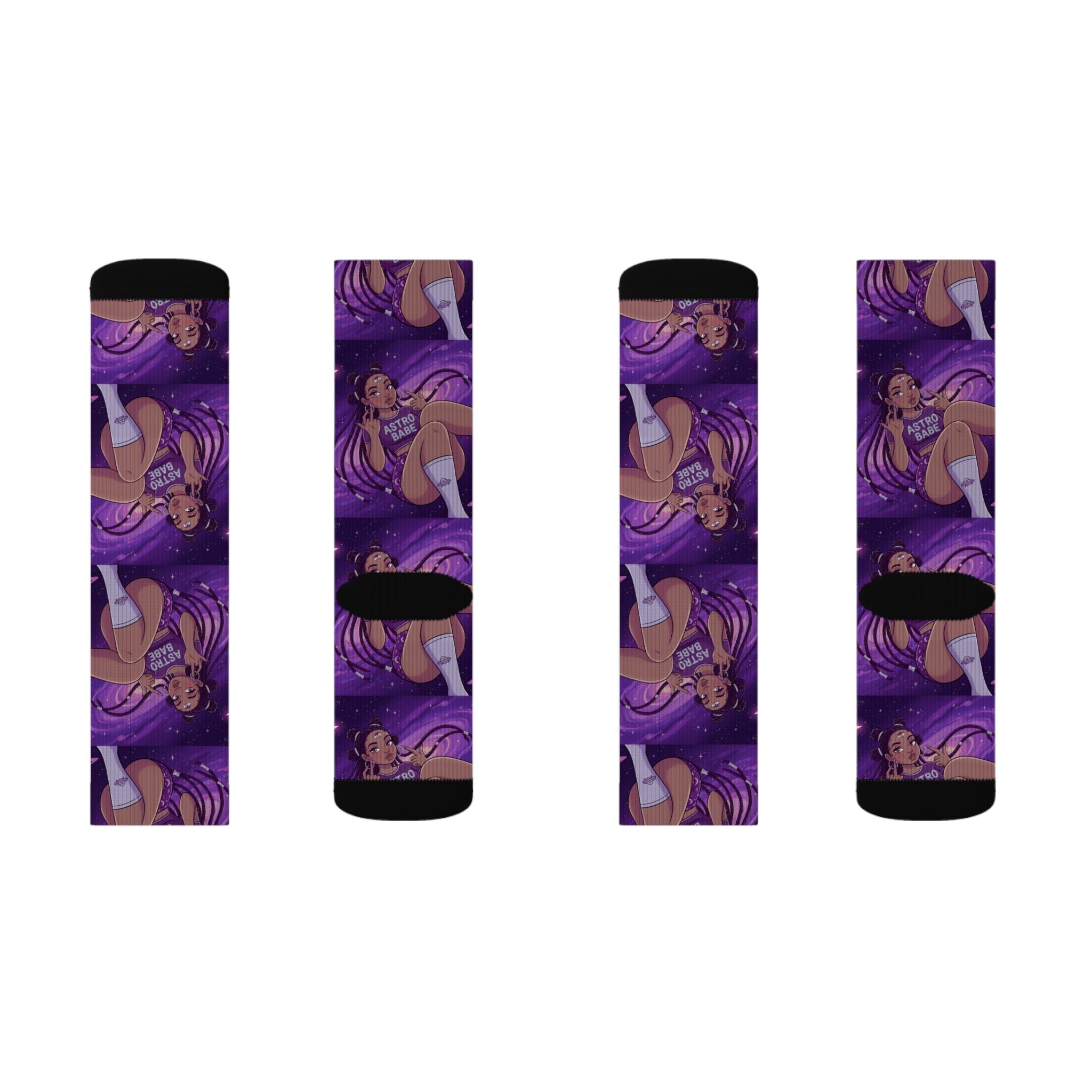 Astrology Babe Purple Sublimation Socks — Celestial Graphic Crew Socks