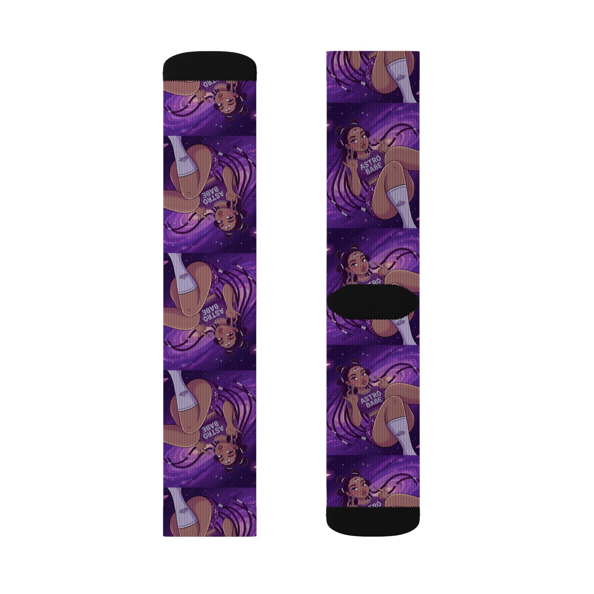 Astrology Babe Purple Sublimation Socks — Celestial Graphic Crew Socks