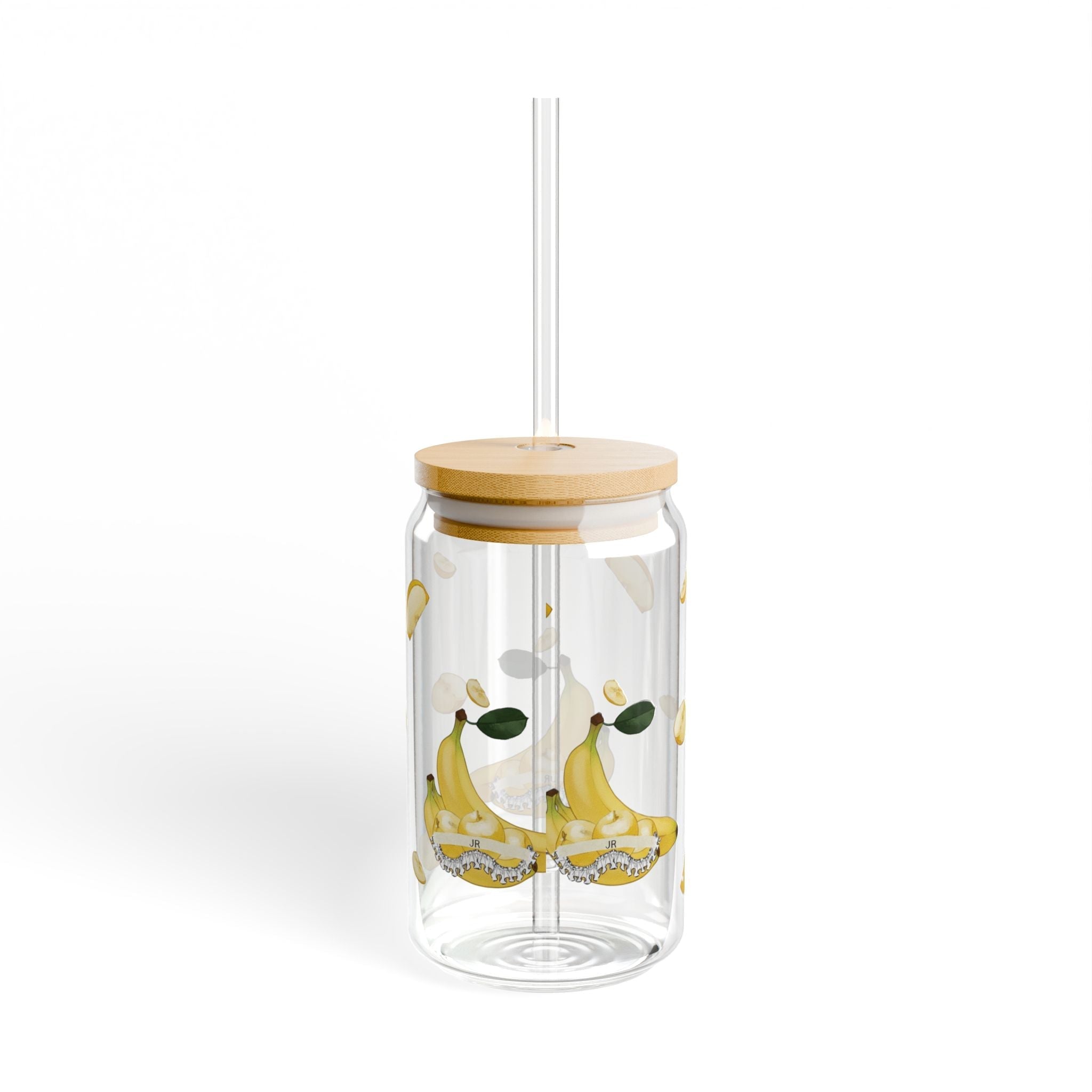 Banana Lemon Sipper Glass - 16oz Fruit Print Straw Tumbler Printify