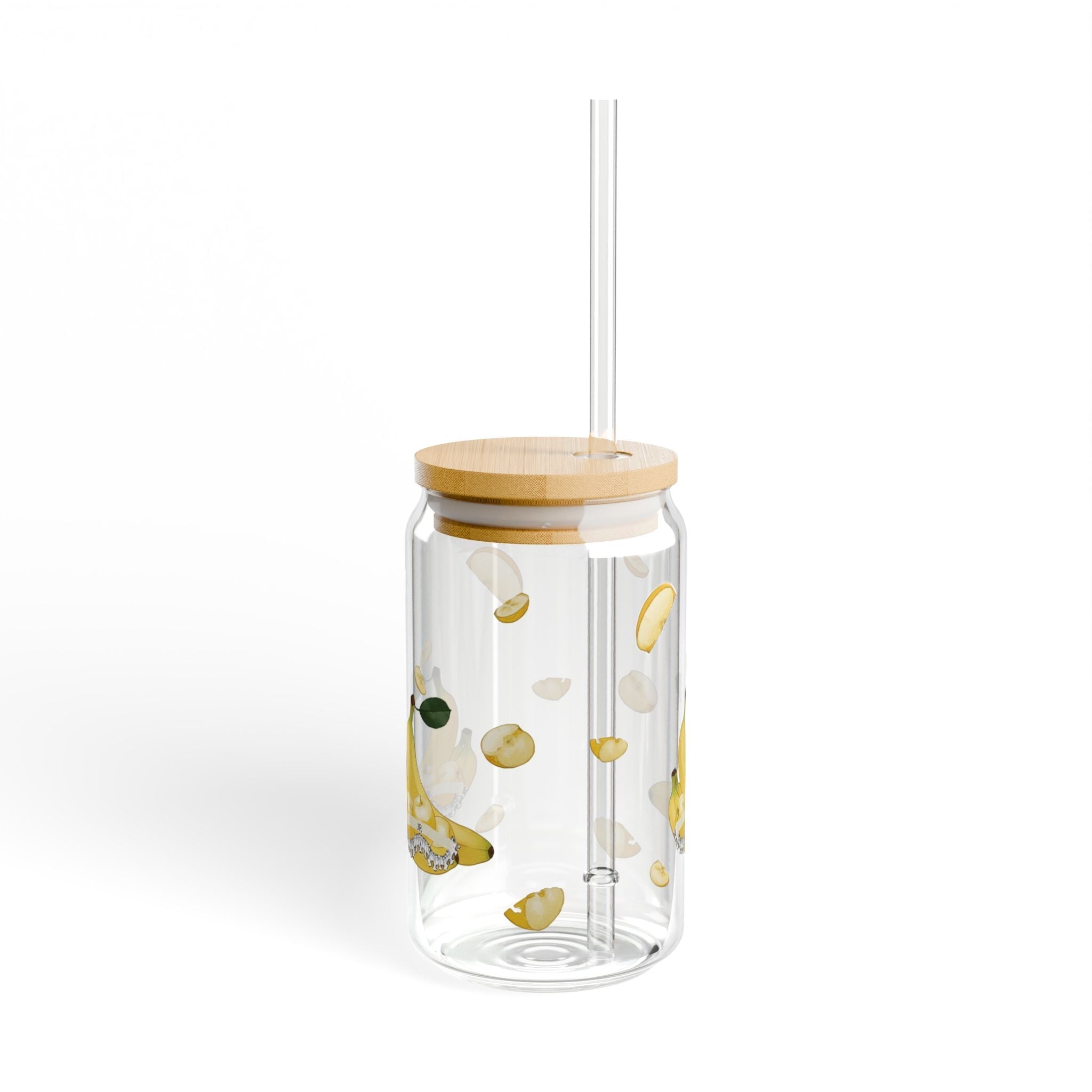 Banana Lemon Sipper Glass - 16oz Fruit Print Straw Tumbler Printify