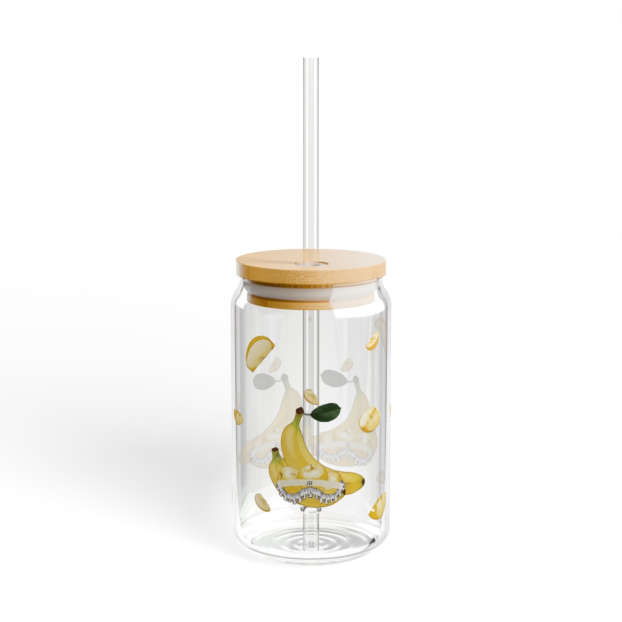 Banana Lemon Sipper Glass - 16oz Fruit Print Straw Tumbler Printify