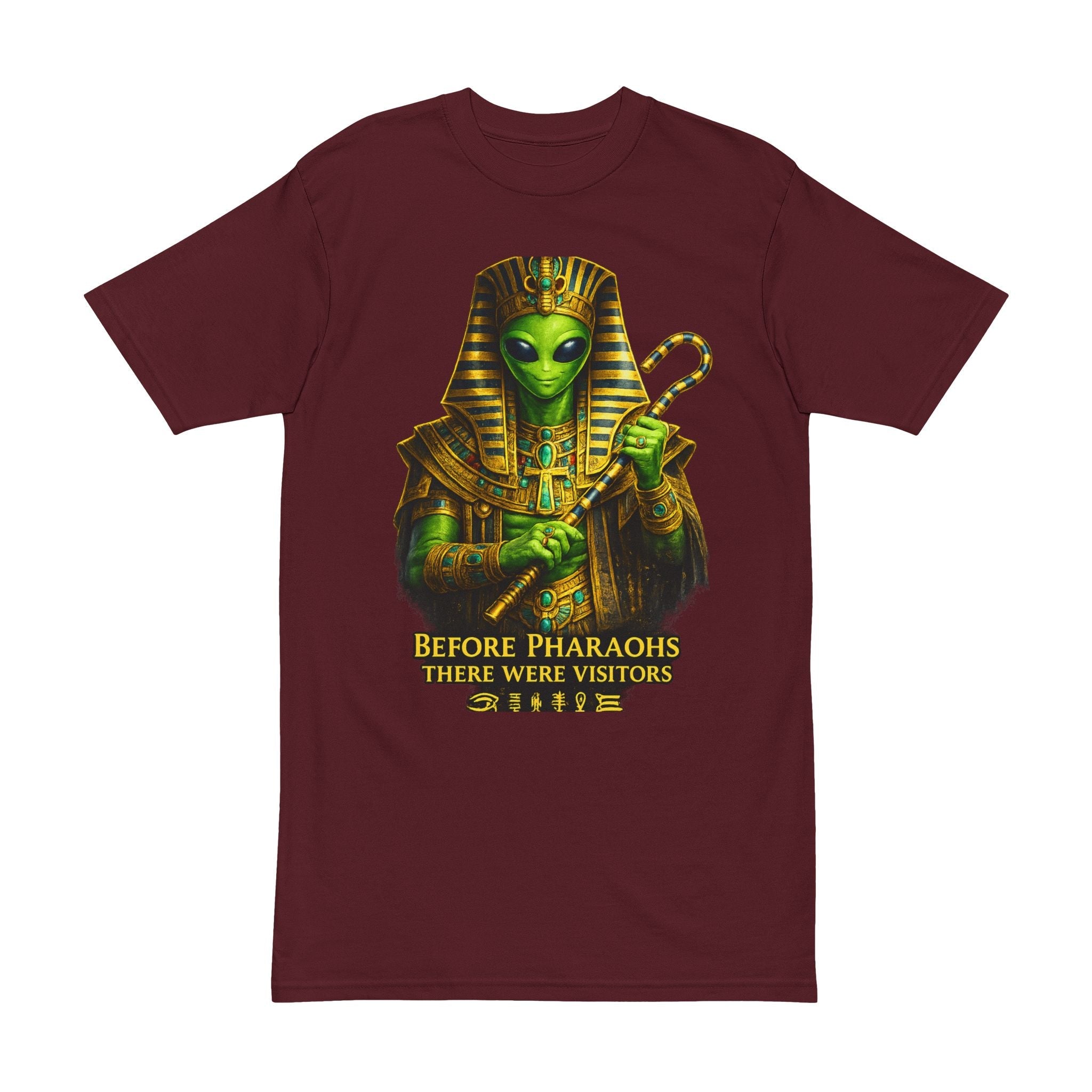 Alien Pharaoh T-Shirt – Ancient Egypt UFO Graphic Tee – “Before Pharaohs There Were Visitors” Printify