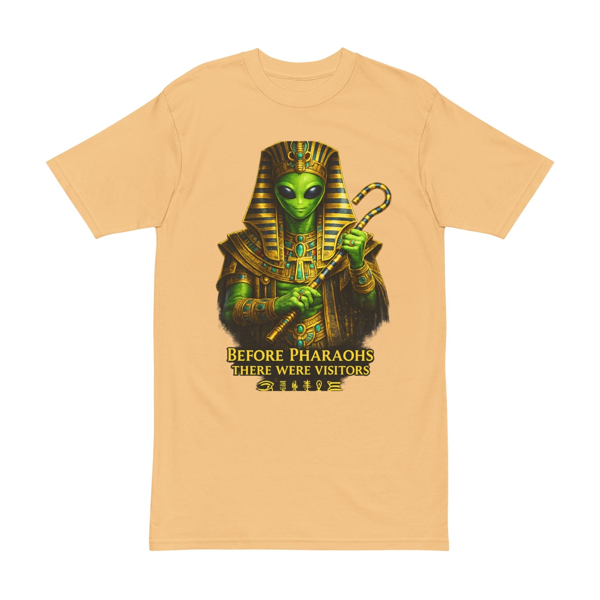 Alien Pharaoh T-Shirt – Ancient Egypt UFO Graphic Tee – “Before Pharaohs There Were Visitors” Printify