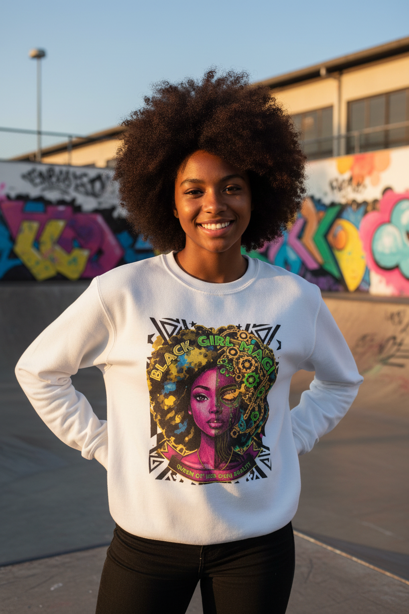 Black Girl Magic White Sweatshirt Lifestyle
