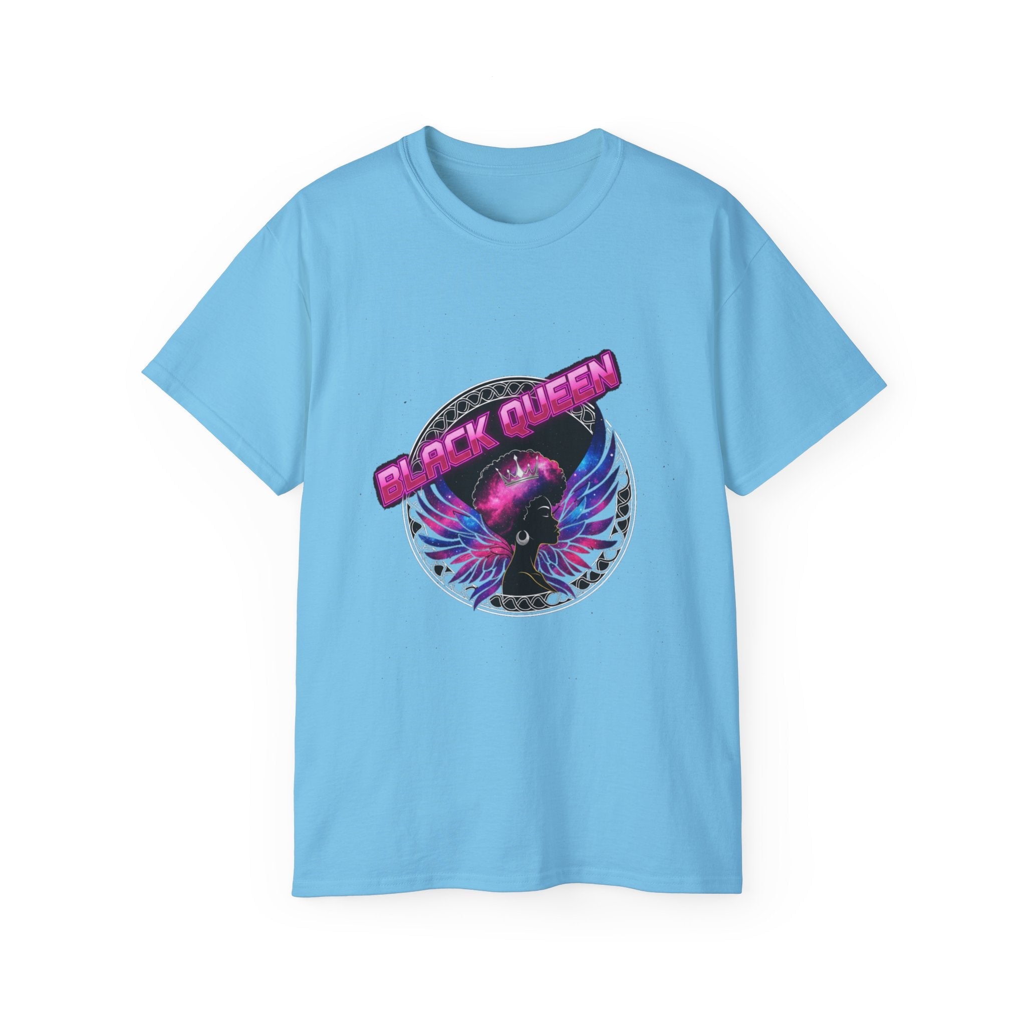 Black Queen Tee — Retro Neon Wings Graphic T-Shirt