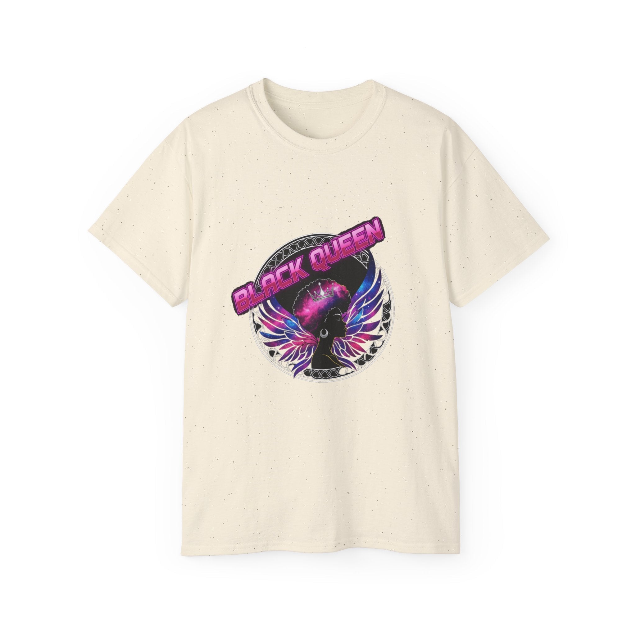 Black Queen Tee — Retro Neon Wings Graphic T-Shirt