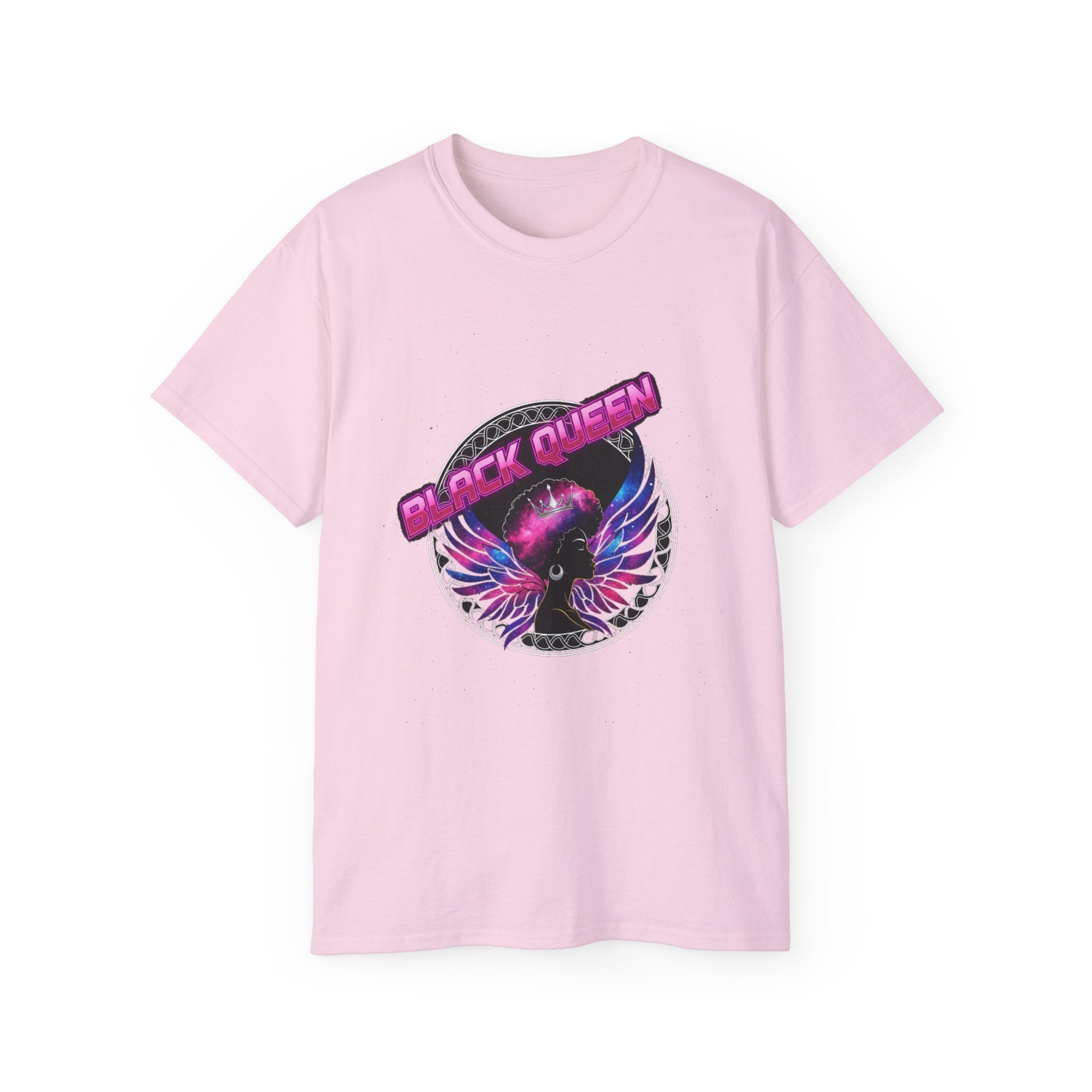 Black Queen Tee — Retro Neon Wings Graphic T-Shirt