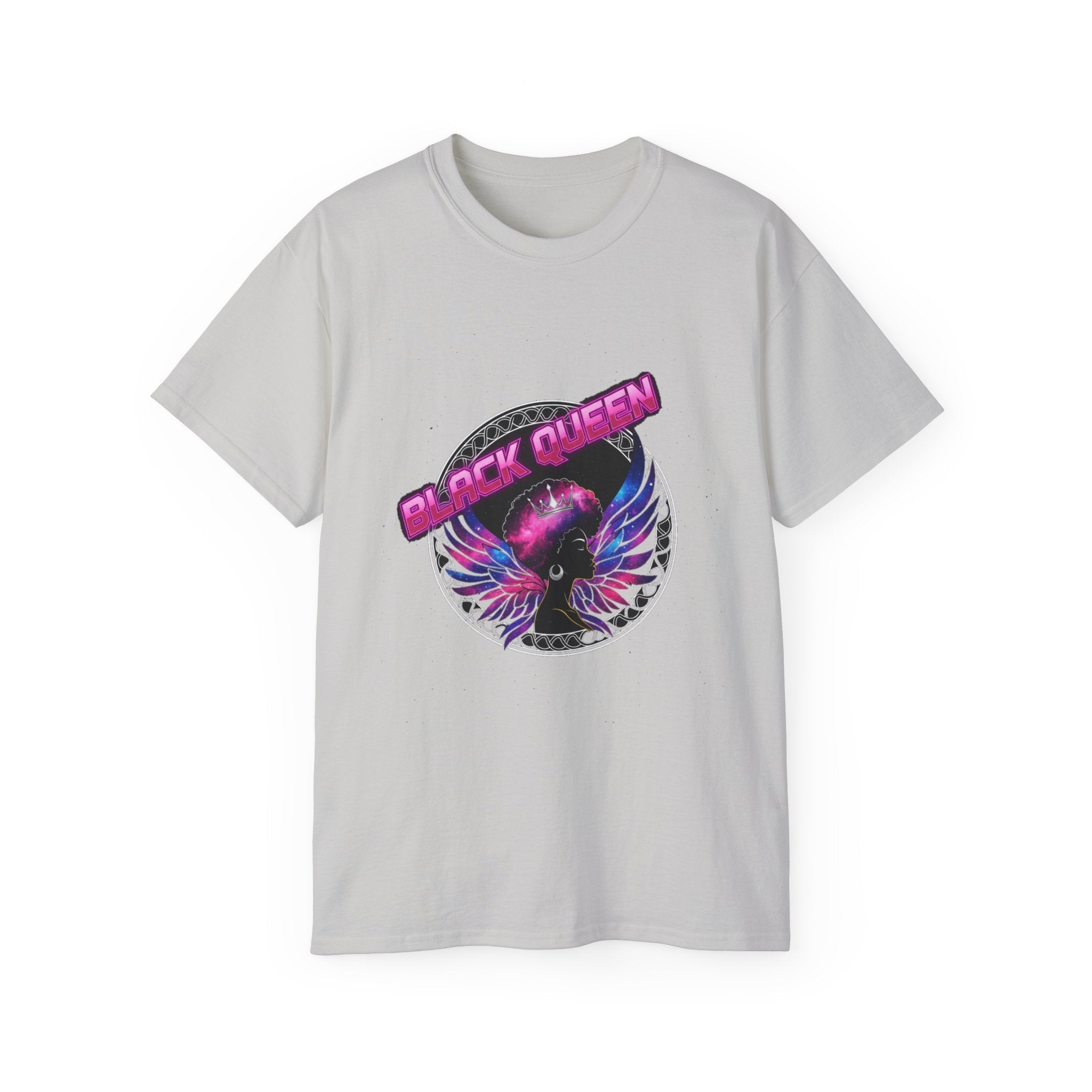 Black Queen Tee — Retro Neon Wings Graphic T-Shirt