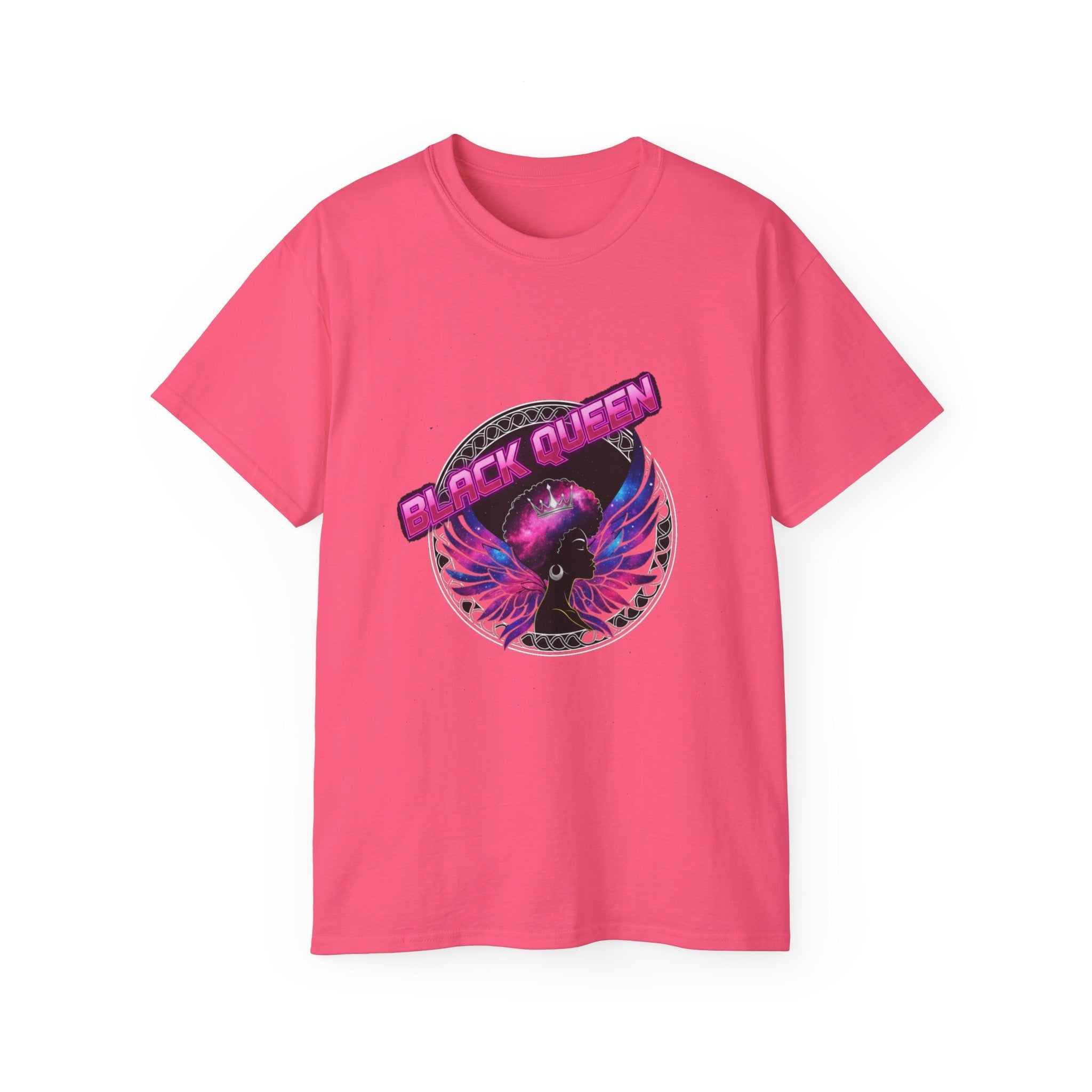 Black Queen Tee — Retro Neon Wings Graphic T-Shirt