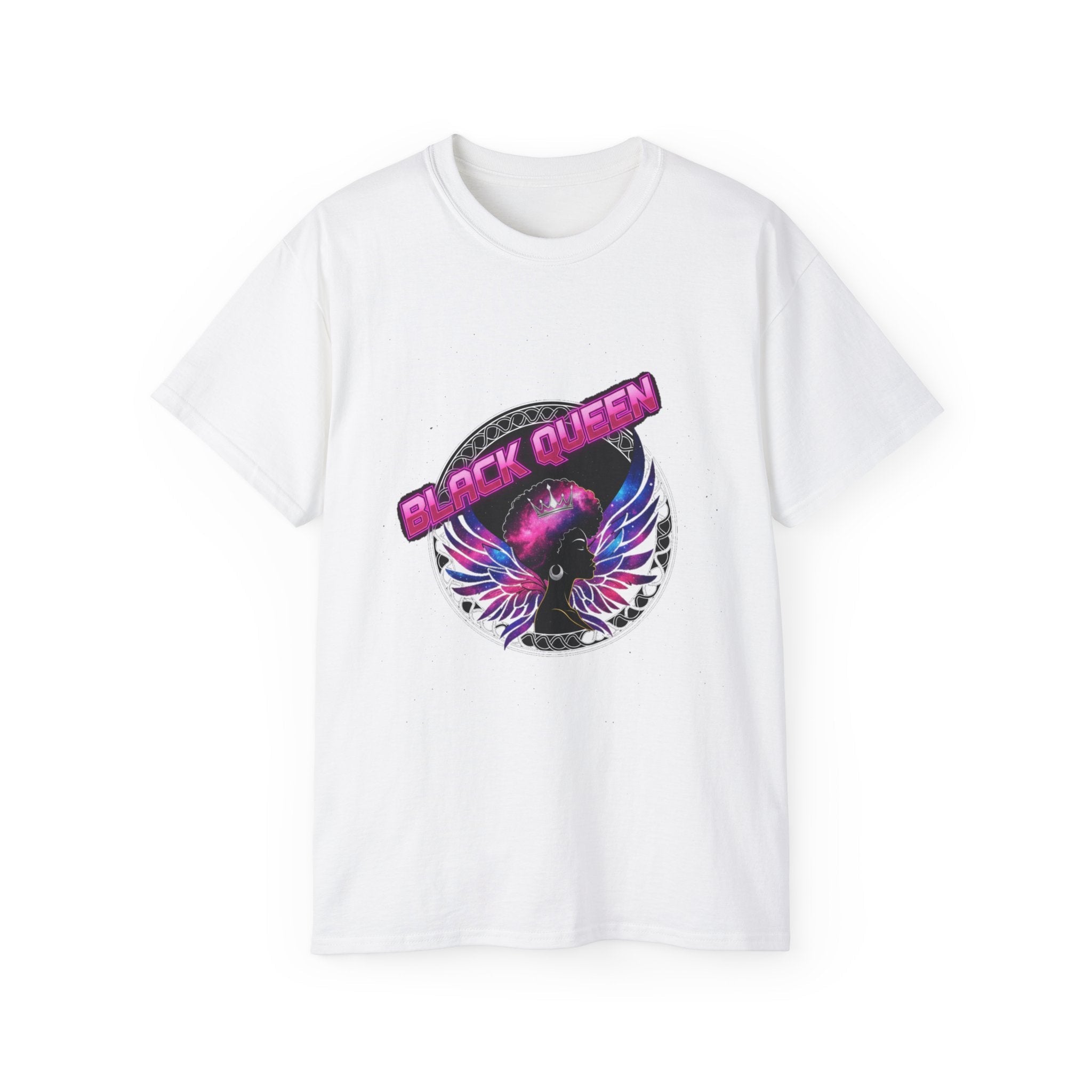 Black Queen Tee — Retro Neon Wings Graphic T-Shirt