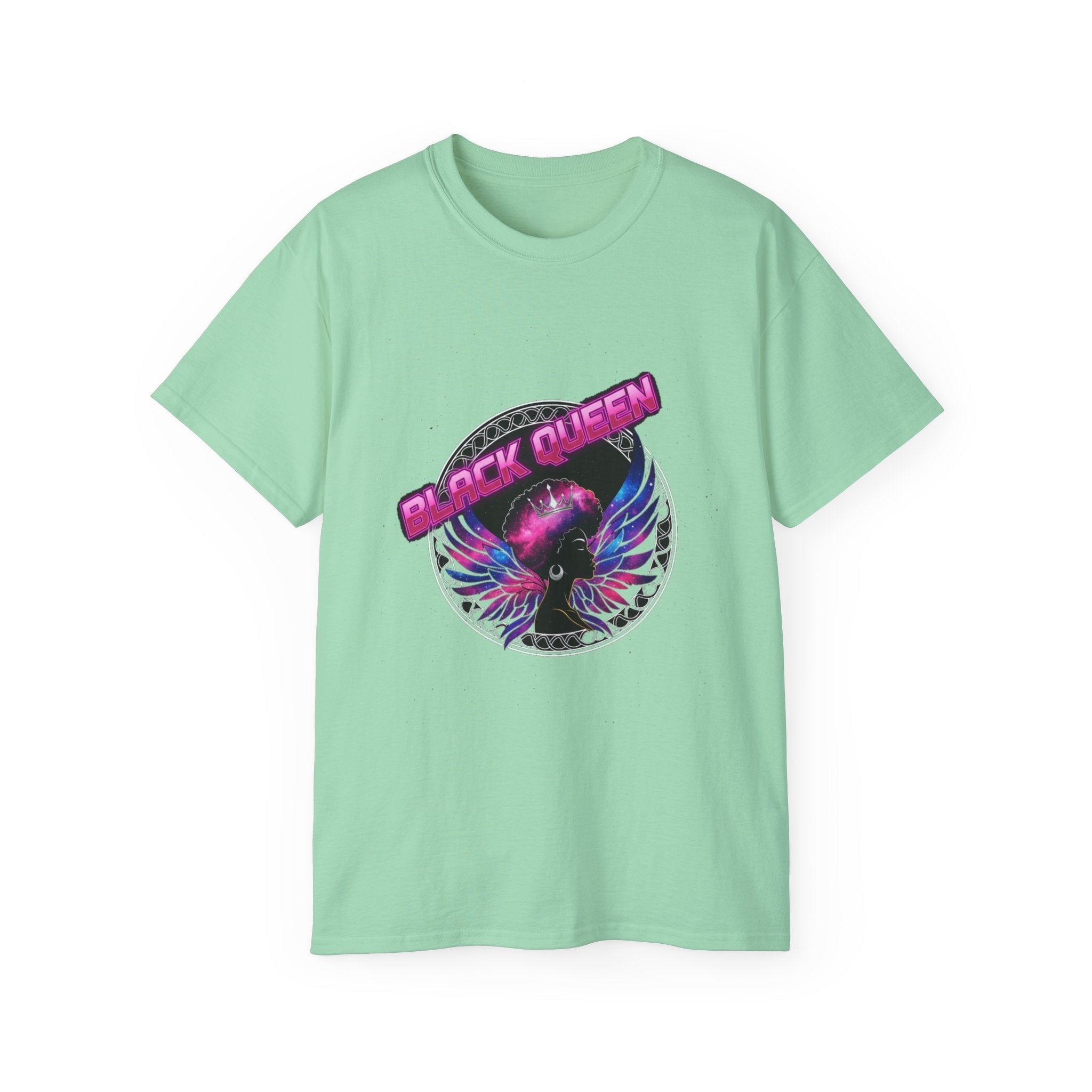 Black Queen Tee — Retro Neon Wings Graphic T-Shirt
