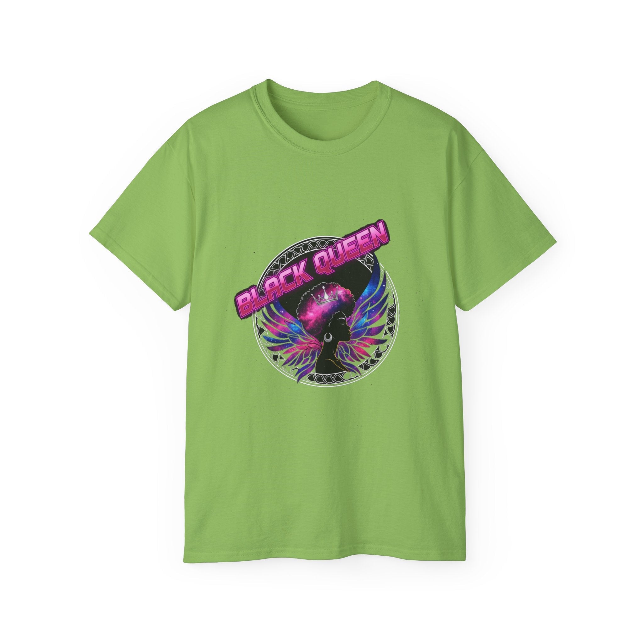 Black Queen Tee — Retro Neon Wings Graphic T-Shirt