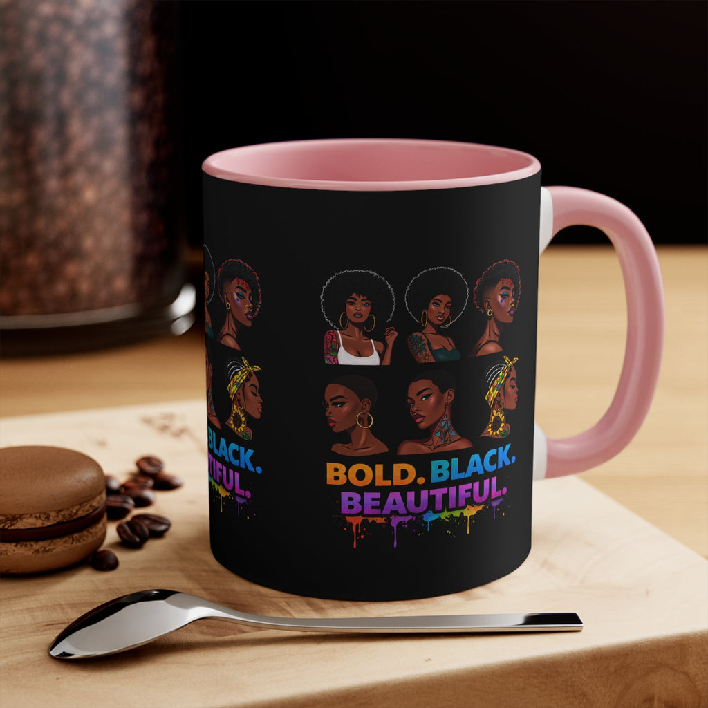Bold Black Beautiful Accent Mug — Afrocentric Women Portraits, Empowerment Coffee Cup Printify