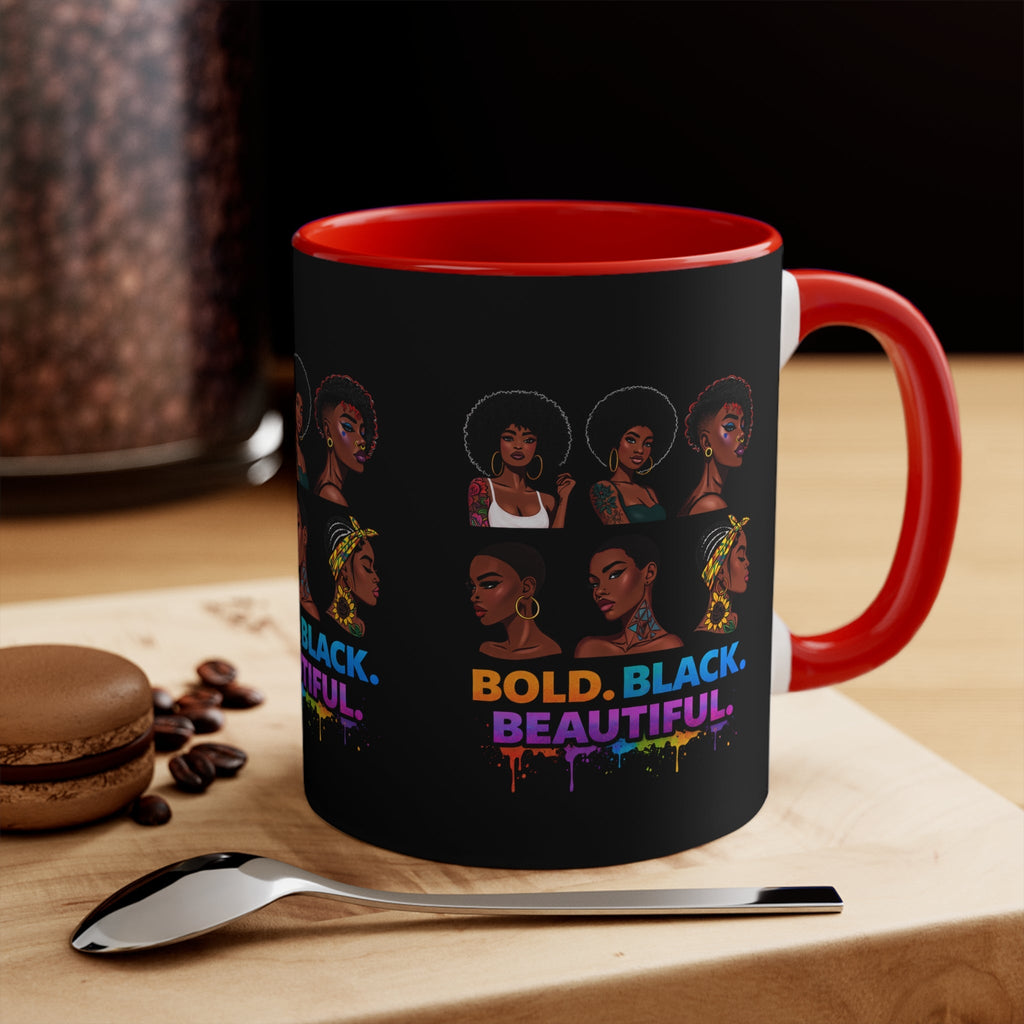 Bold Black Beautiful Accent Mug — Afrocentric Women Portraits, Empowerment Coffee Cup Printify