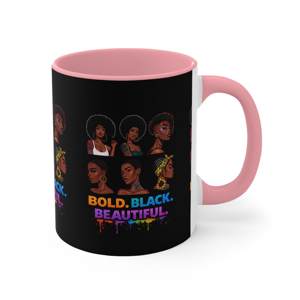 Bold Black Beautiful Accent Mug — Afrocentric Women Portraits, Empowerment Coffee Cup Printify
