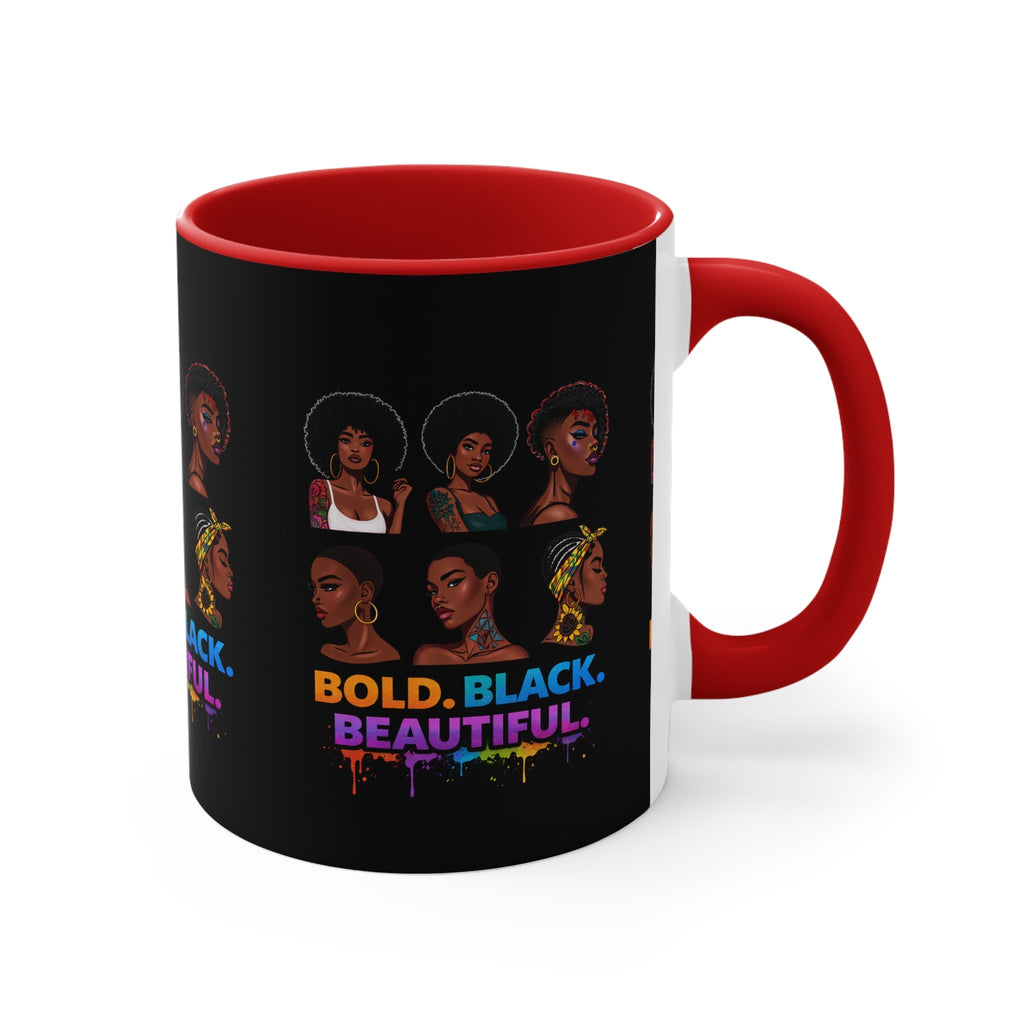 Bold Black Beautiful Accent Mug — Afrocentric Women Portraits, Empowerment Coffee Cup Printify