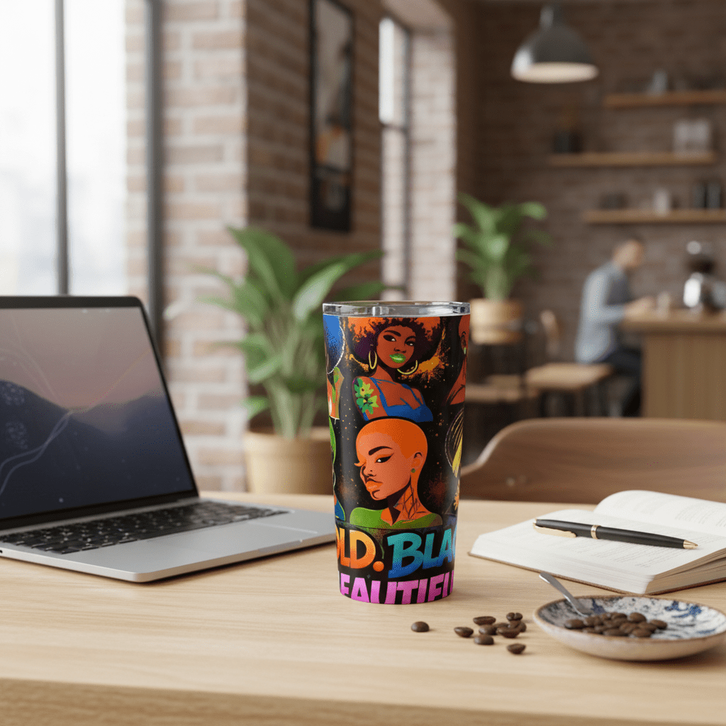 Bold Black Beautiful Tumbler Coffee Shop Work Desk Lifestyle