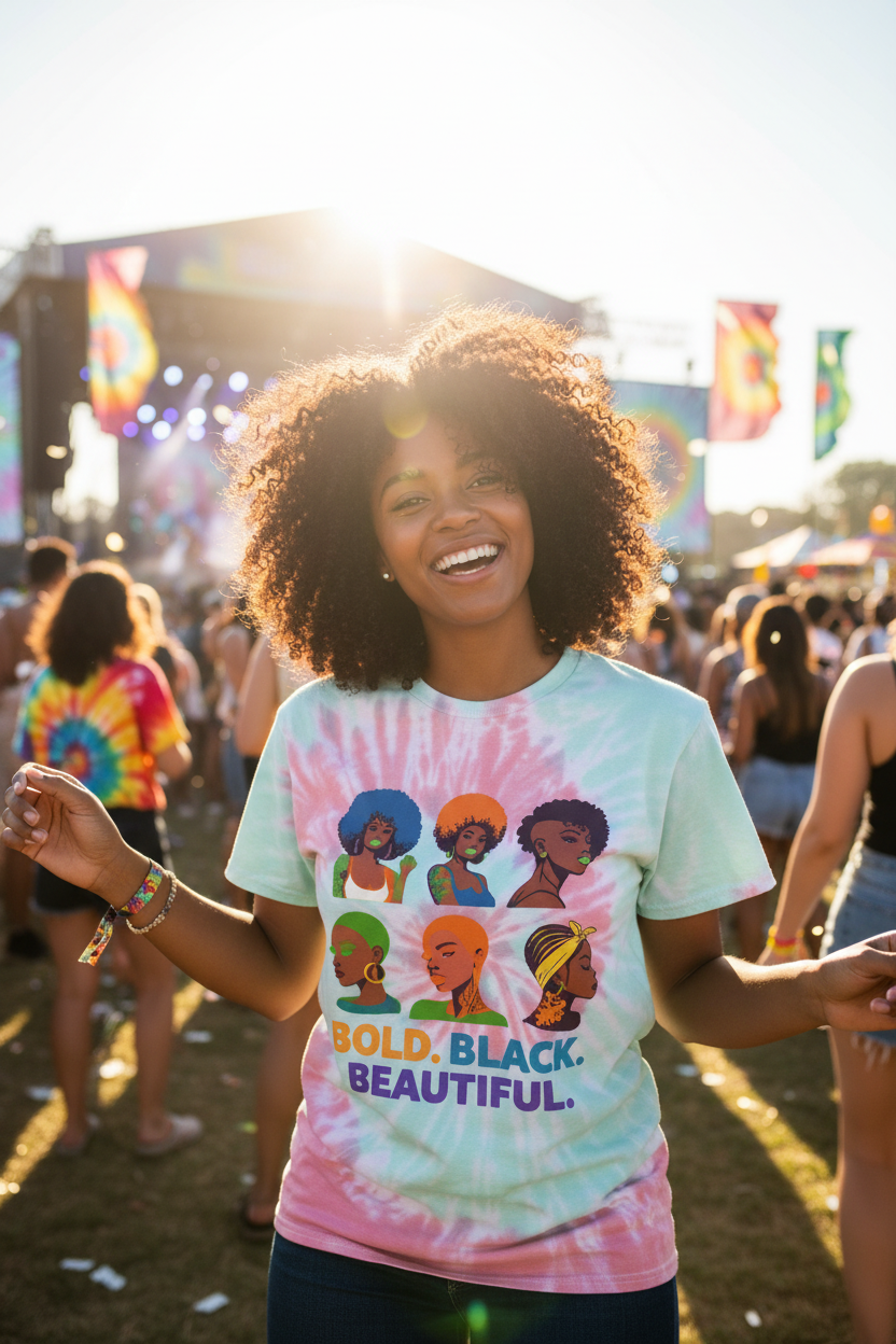 Bold Black Beautiful Tie-Dye Summer Festival Lifestyle