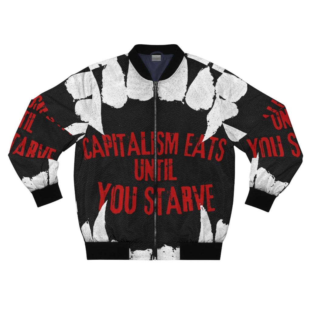 Bomber Jacket — "Capitalism Eats Until You Starve" Graphic Statement Jacket Printify