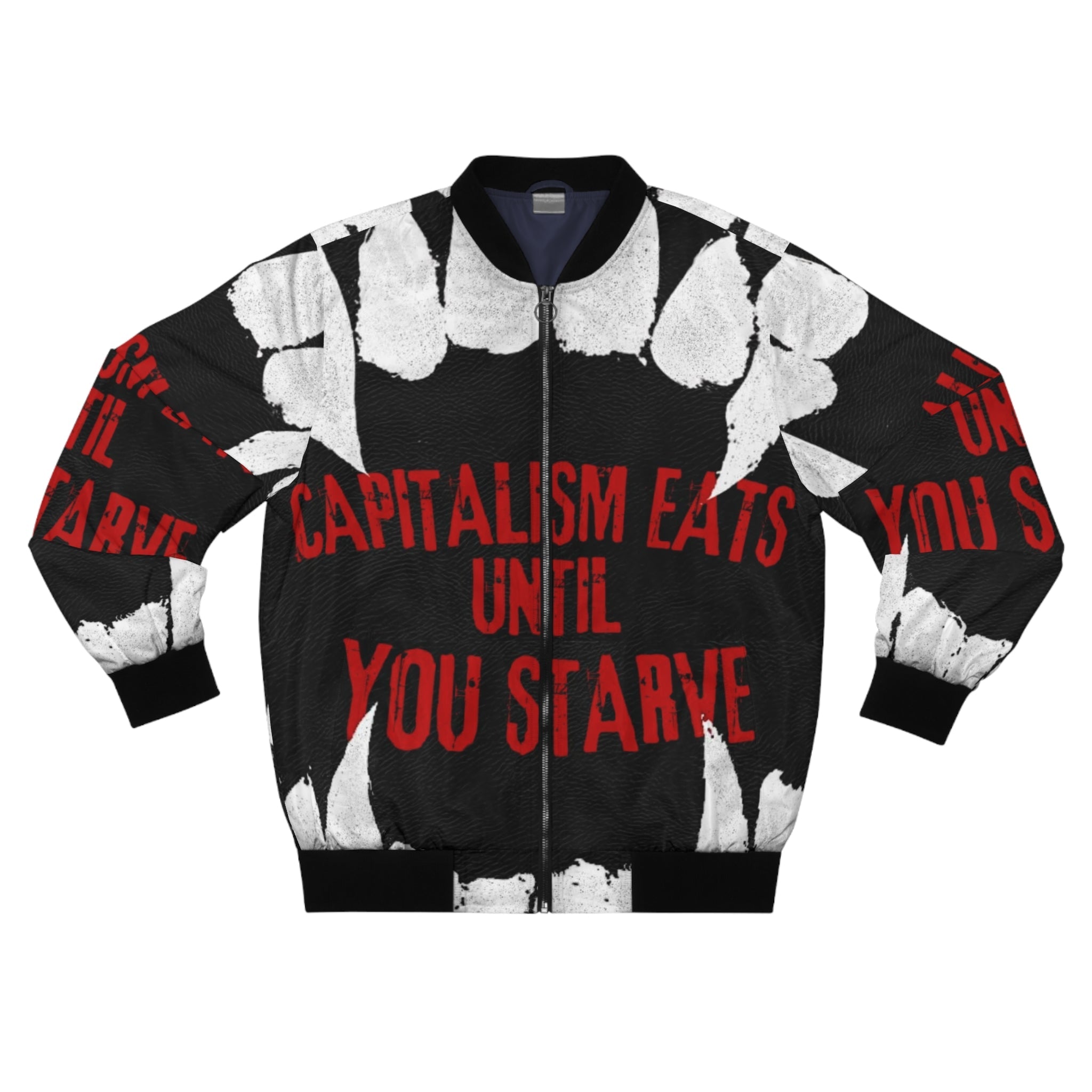Bomber Jacket — "Capitalism Eats Until You Starve" Graphic Statement Jacket Printify