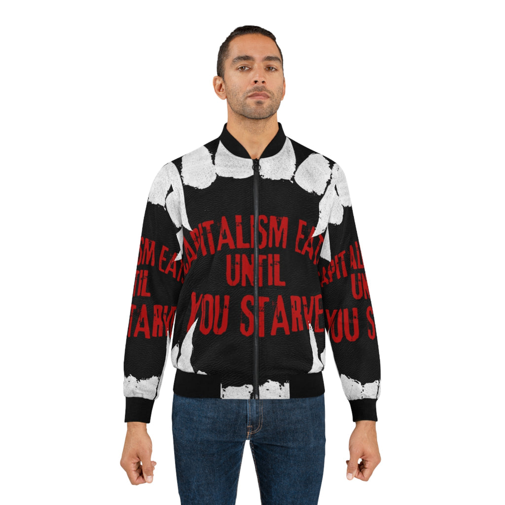 Bomber Jacket — "Capitalism Eats Until You Starve" Graphic Statement Jacket Printify