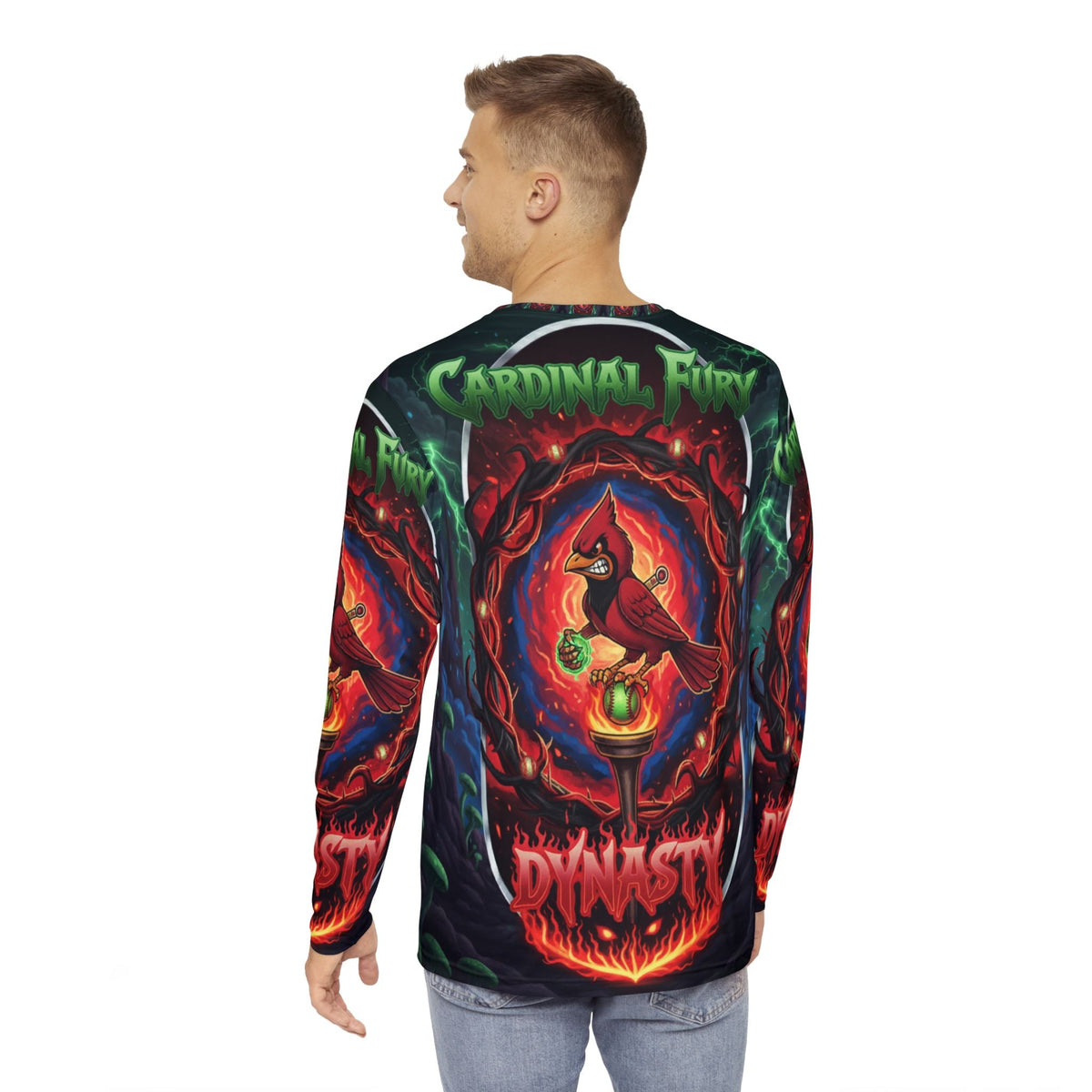 Cardinal Fury Long Sleeve Shirt - Vibrant Graphic Tee for Nature Lovers, Vintage Style, Perfect Gift for Birthdays and Celebrations👻 Printify