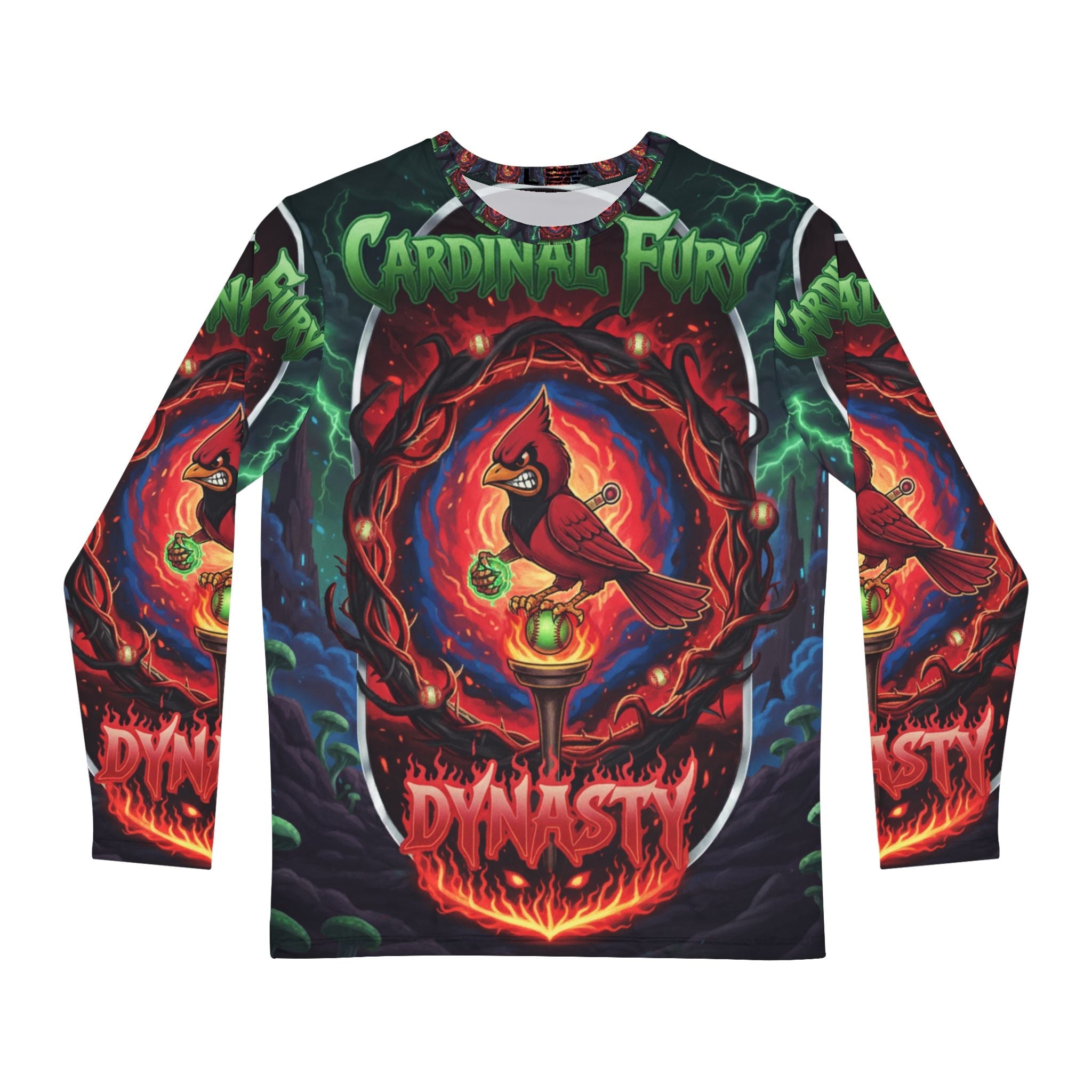 Cardinal Fury Long Sleeve Shirt - Vibrant Graphic Tee for Nature Lovers, Vintage Style, Perfect Gift for Birthdays and Celebrations👻 Printify