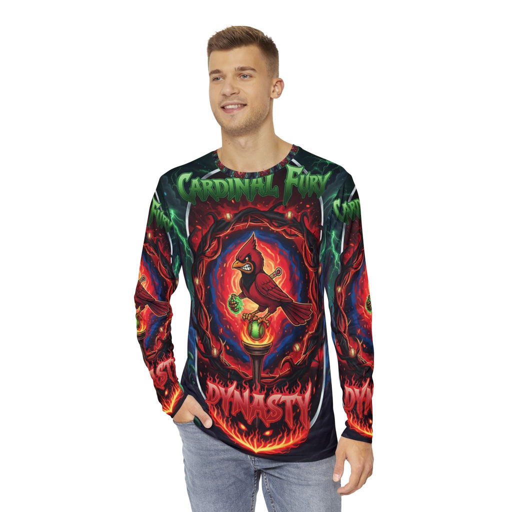 Cardinal Fury Long Sleeve Shirt - Vibrant Graphic Tee for Nature Lovers, Vintage Style, Perfect Gift for Birthdays and Celebrations👻 Printify