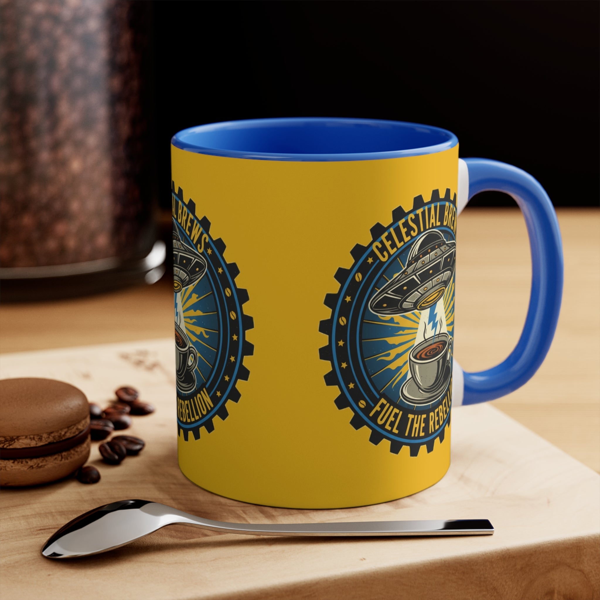 Cosmic Grind Coffee Mug — "Fuel the Rebellion" Retro Sci-Fi Accent Mug Printify