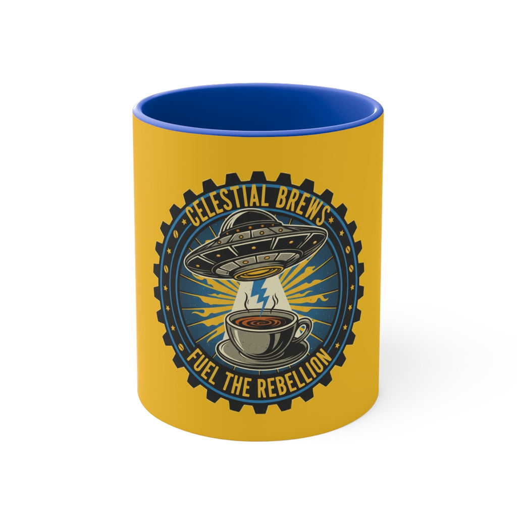 Cosmic Grind Coffee Mug — "Fuel the Rebellion" Retro Sci-Fi Accent Mug Printify
