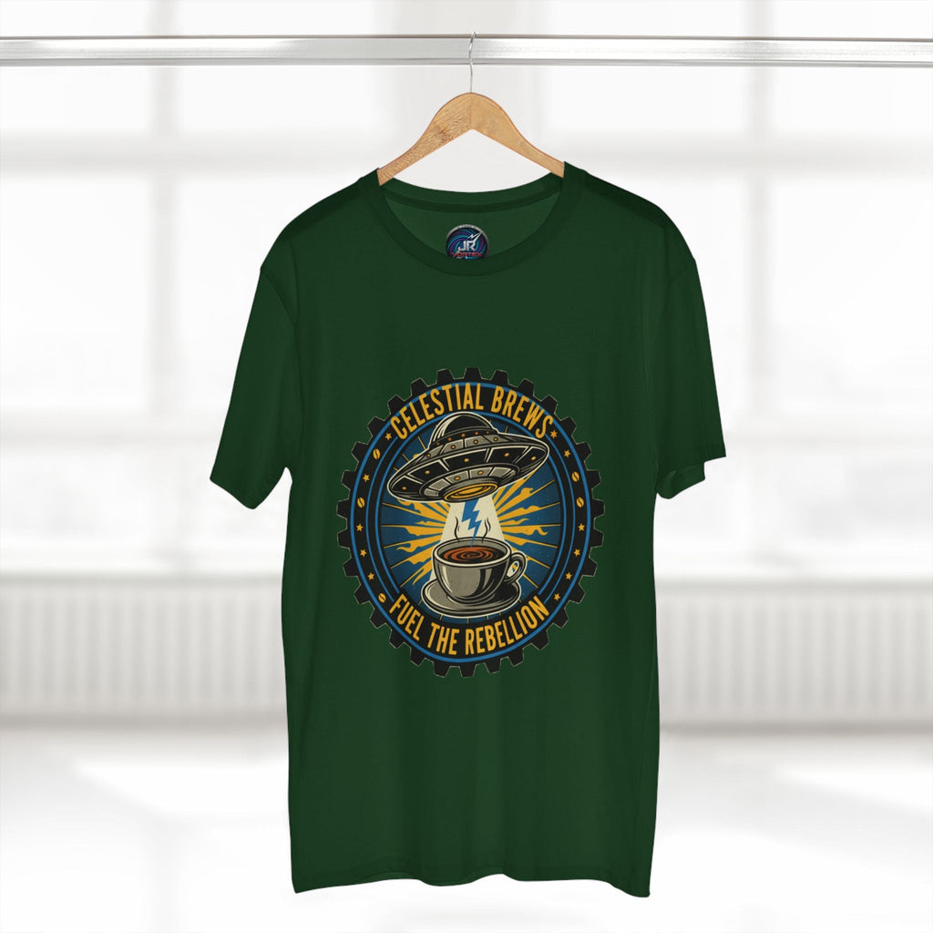 Cosmic Grind T-Shirt — “Fuel the Rebellion” Retro Sci-Fi Coffee Graphic Tee Printify