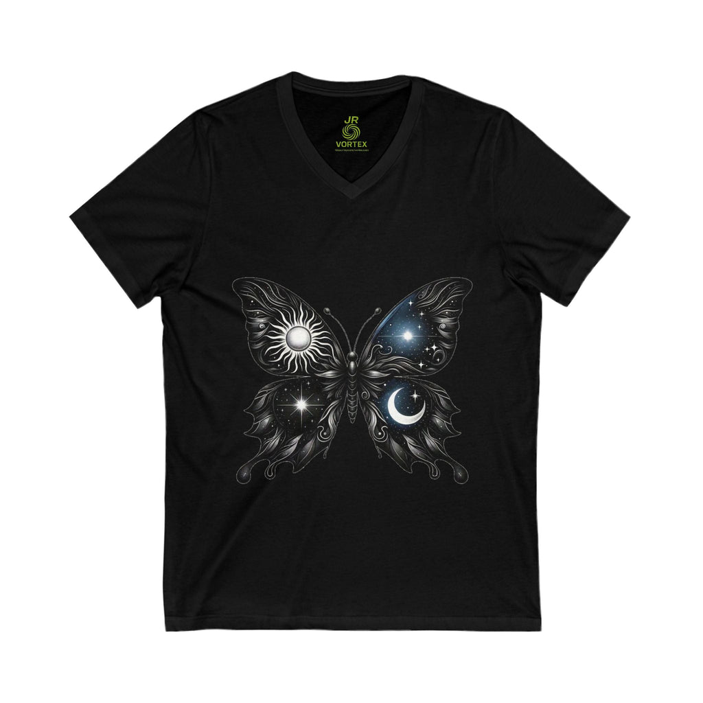 Celestial Butterfly V-Neck Tee | Nature Lover Gift, Boho Shirt, Astrology Tee, Spiritual Fashion, Everyday Wear