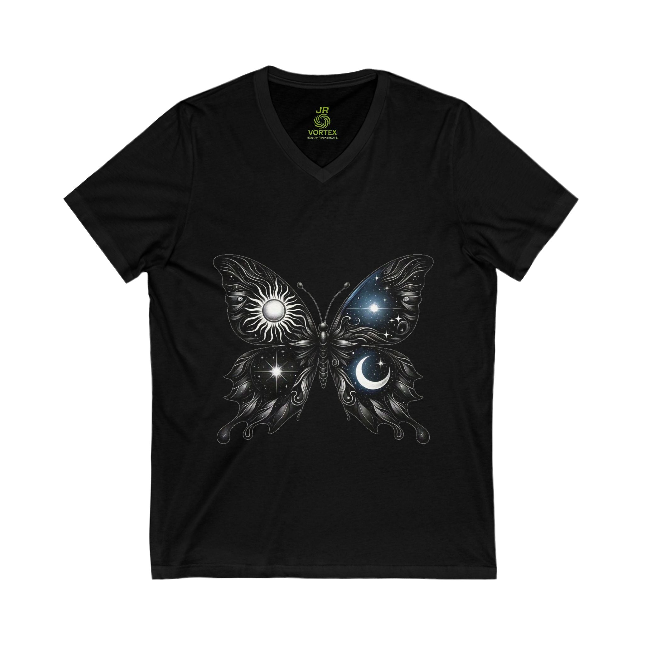 Celestial Butterfly V-Neck Tee | Nature Lover Gift, Boho Shirt, Astrology Tee, Spiritual Fashion, Everyday Wear