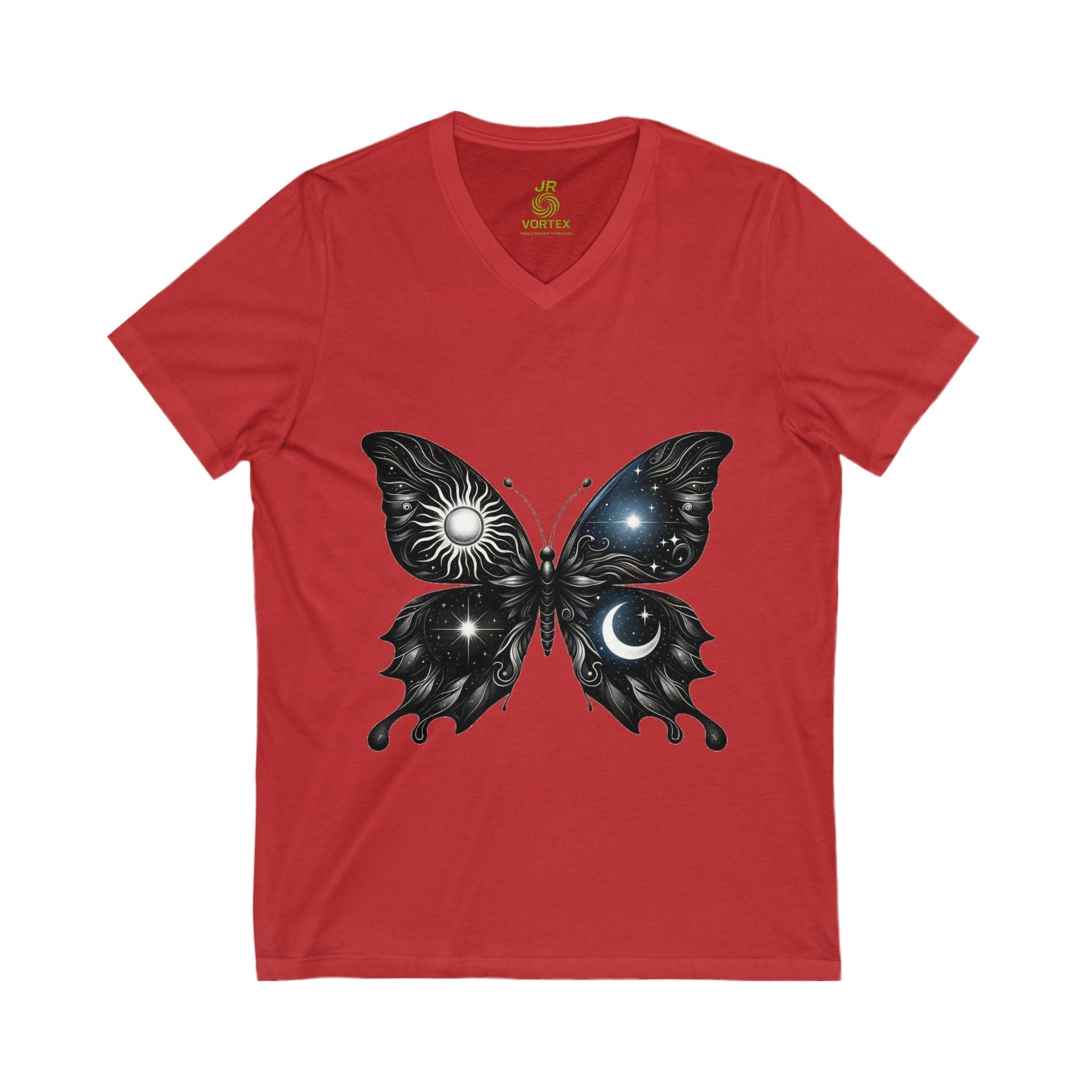 Celestial Butterfly V-Neck Tee | Nature Lover Gift, Boho Shirt, Astrology Tee, Spiritual Fashion, Everyday Wear