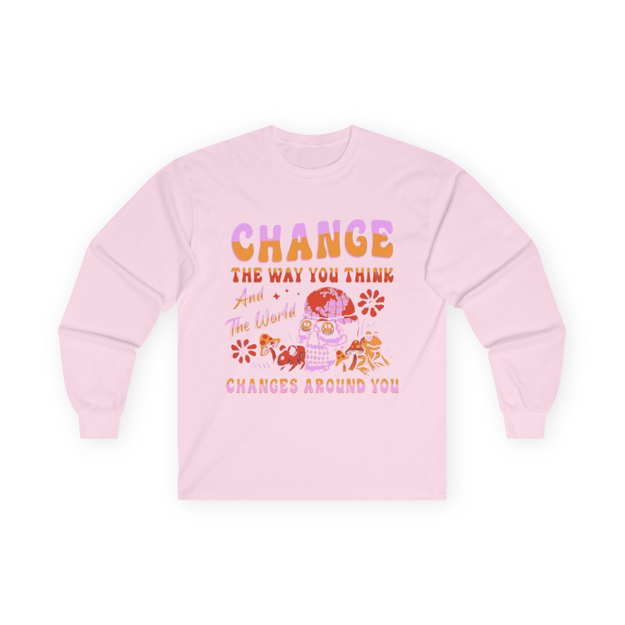 Change the Way You Think Long Sleeve Tee — Inspirational Retro Floral Graphic