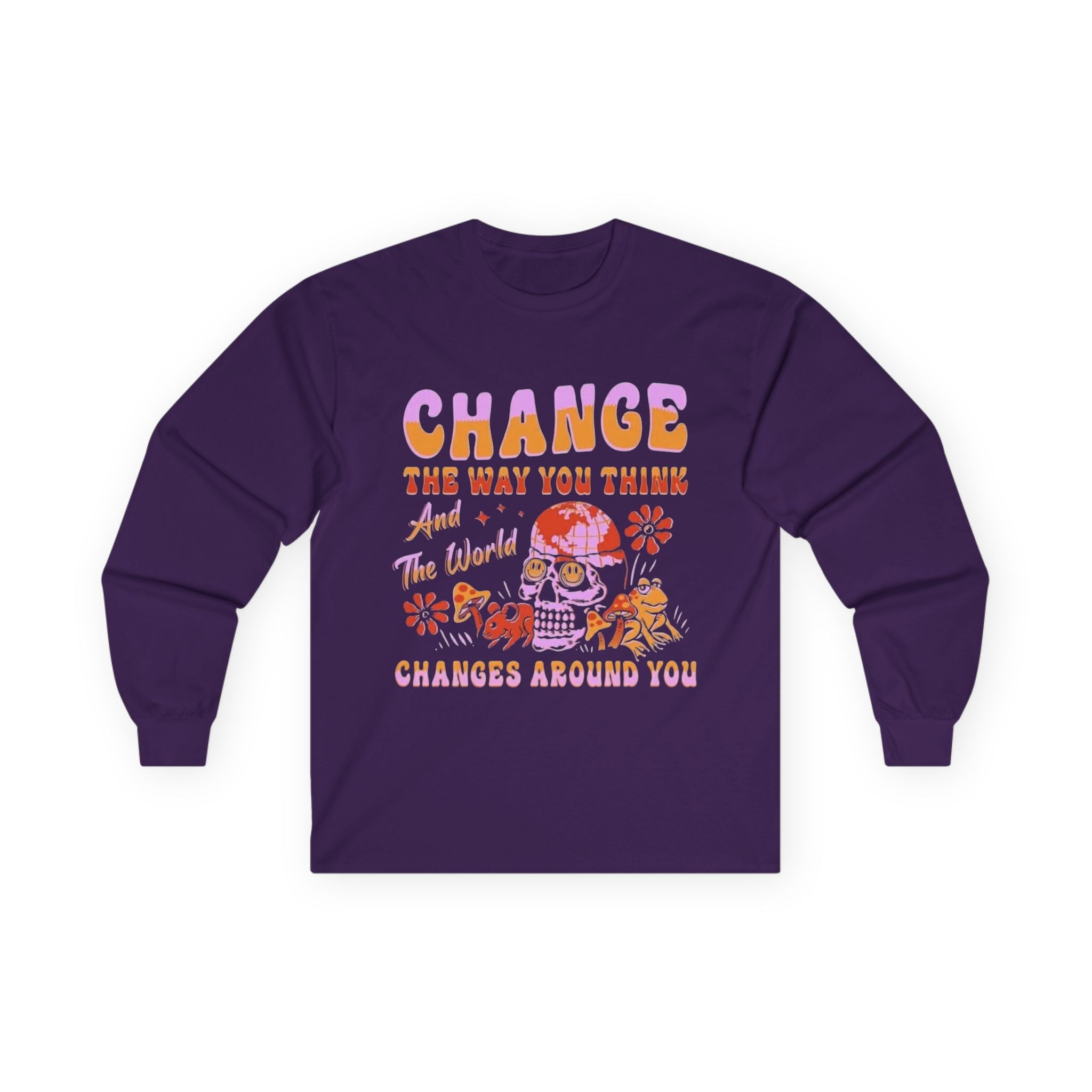 Change the Way You Think Long Sleeve Tee — Inspirational Retro Floral Graphic