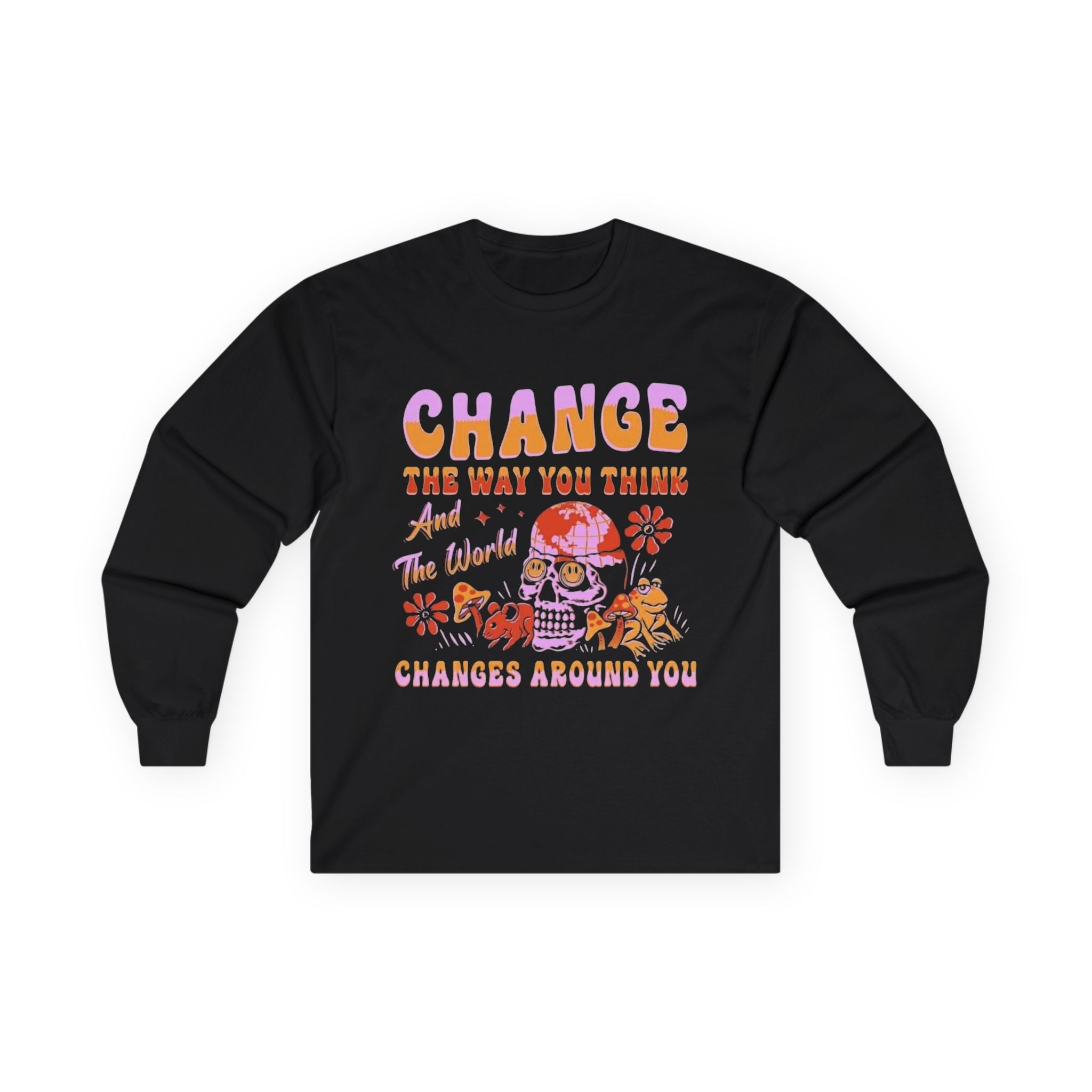Change the Way You Think Long Sleeve Tee — Inspirational Retro Floral Graphic