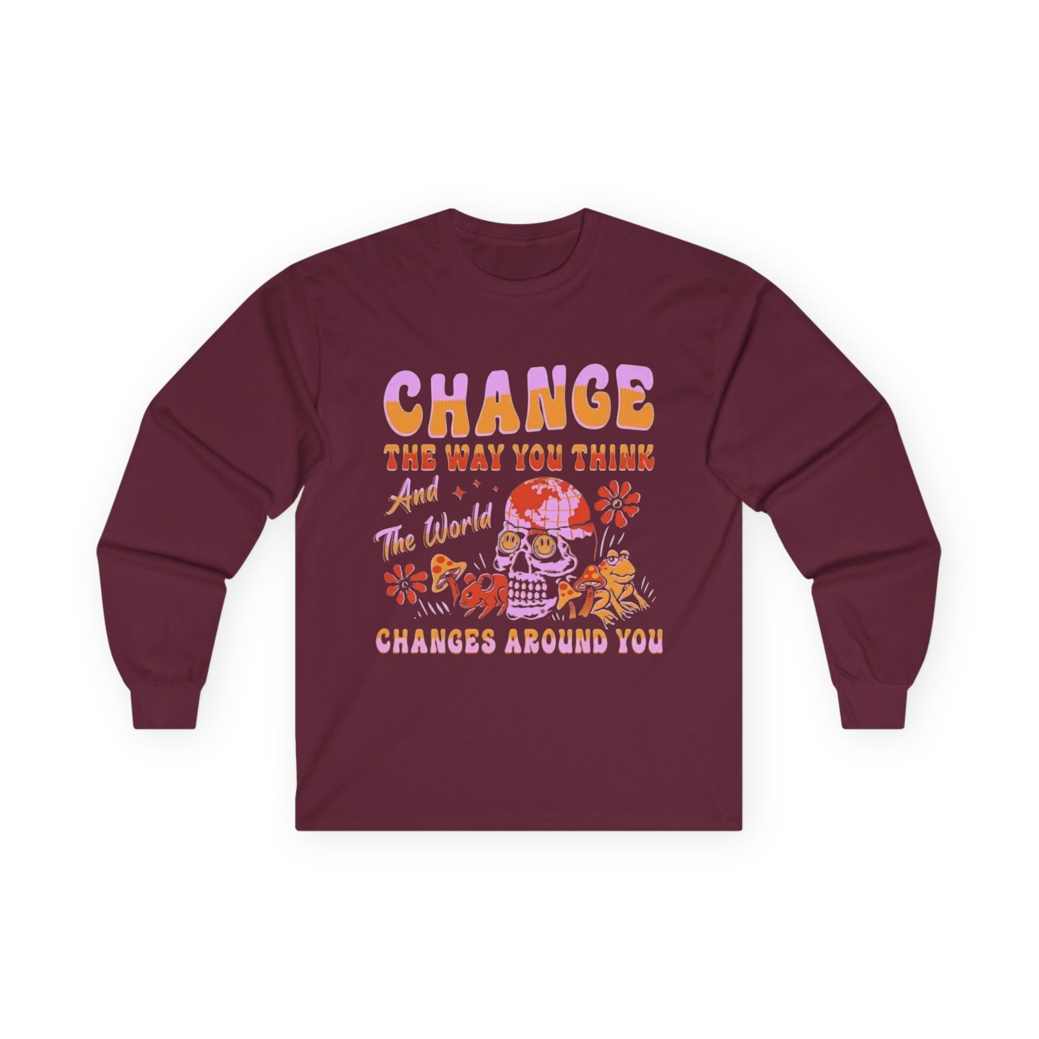 Change the Way You Think Long Sleeve Tee — Inspirational Retro Floral Graphic