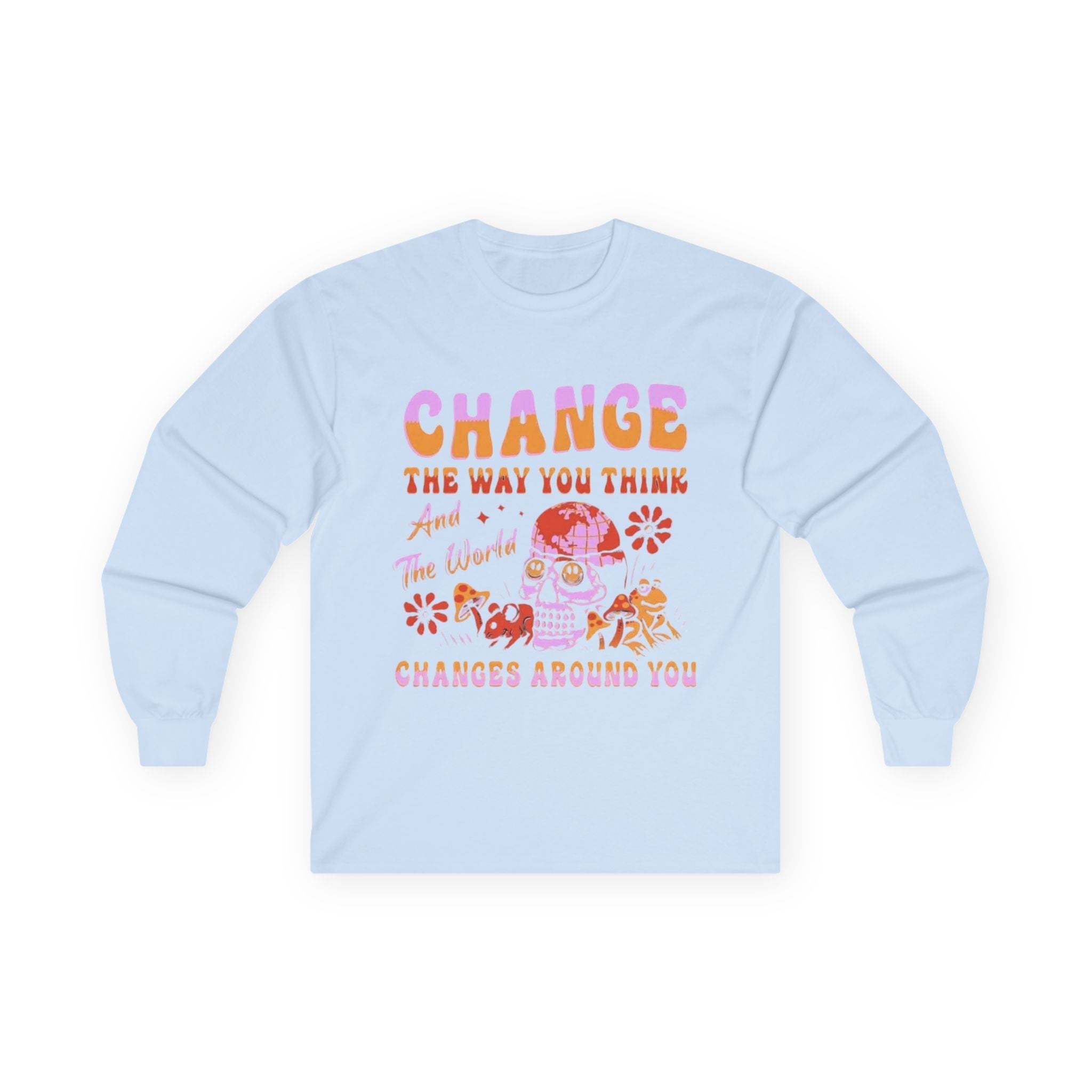Change the Way You Think Long Sleeve Tee — Inspirational Retro Floral Graphic Printify
