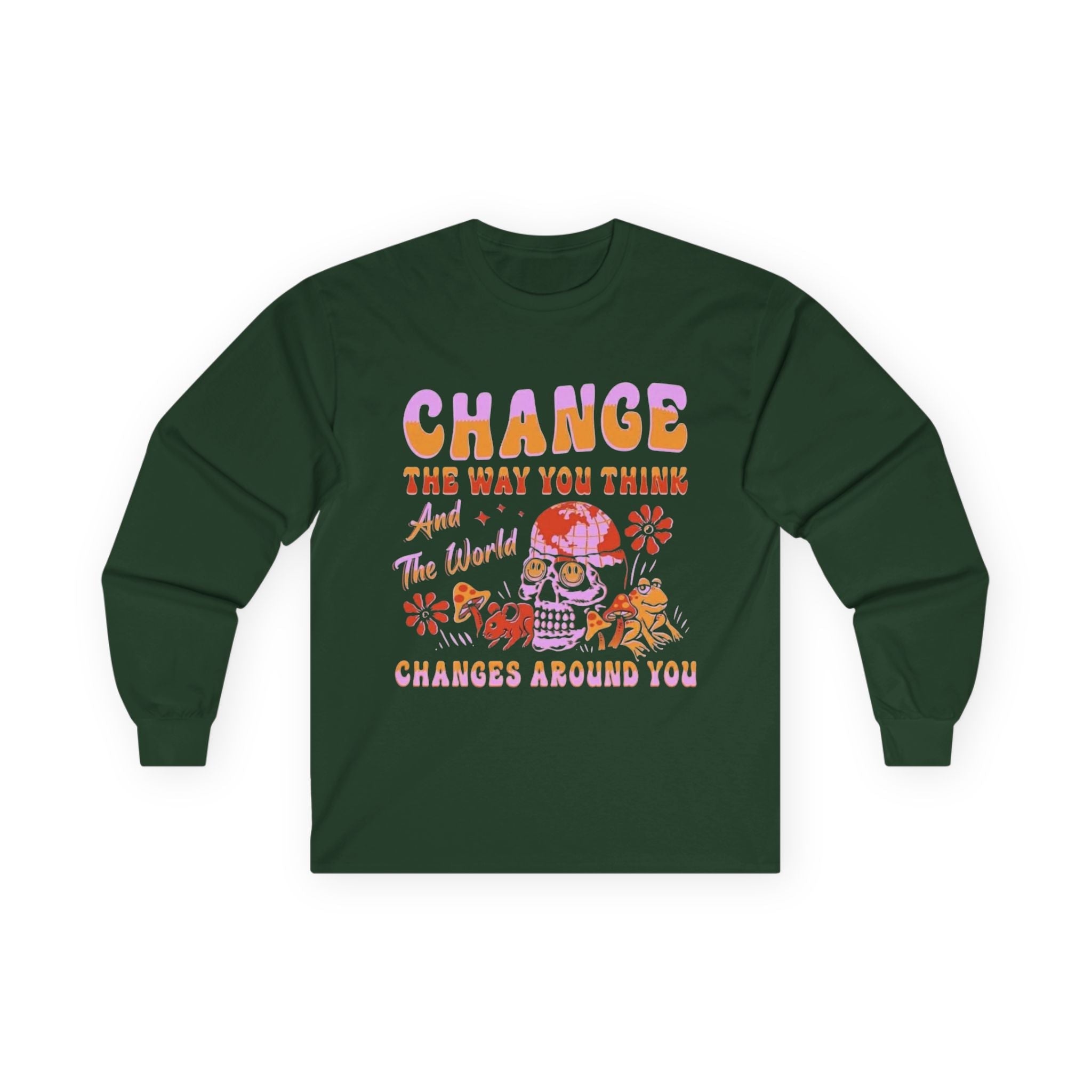 Change the Way You Think Long Sleeve Tee — Inspirational Retro Floral Graphic