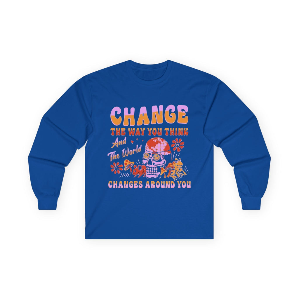 Change the Way You Think Long Sleeve Tee — Inspirational Retro Floral Graphic