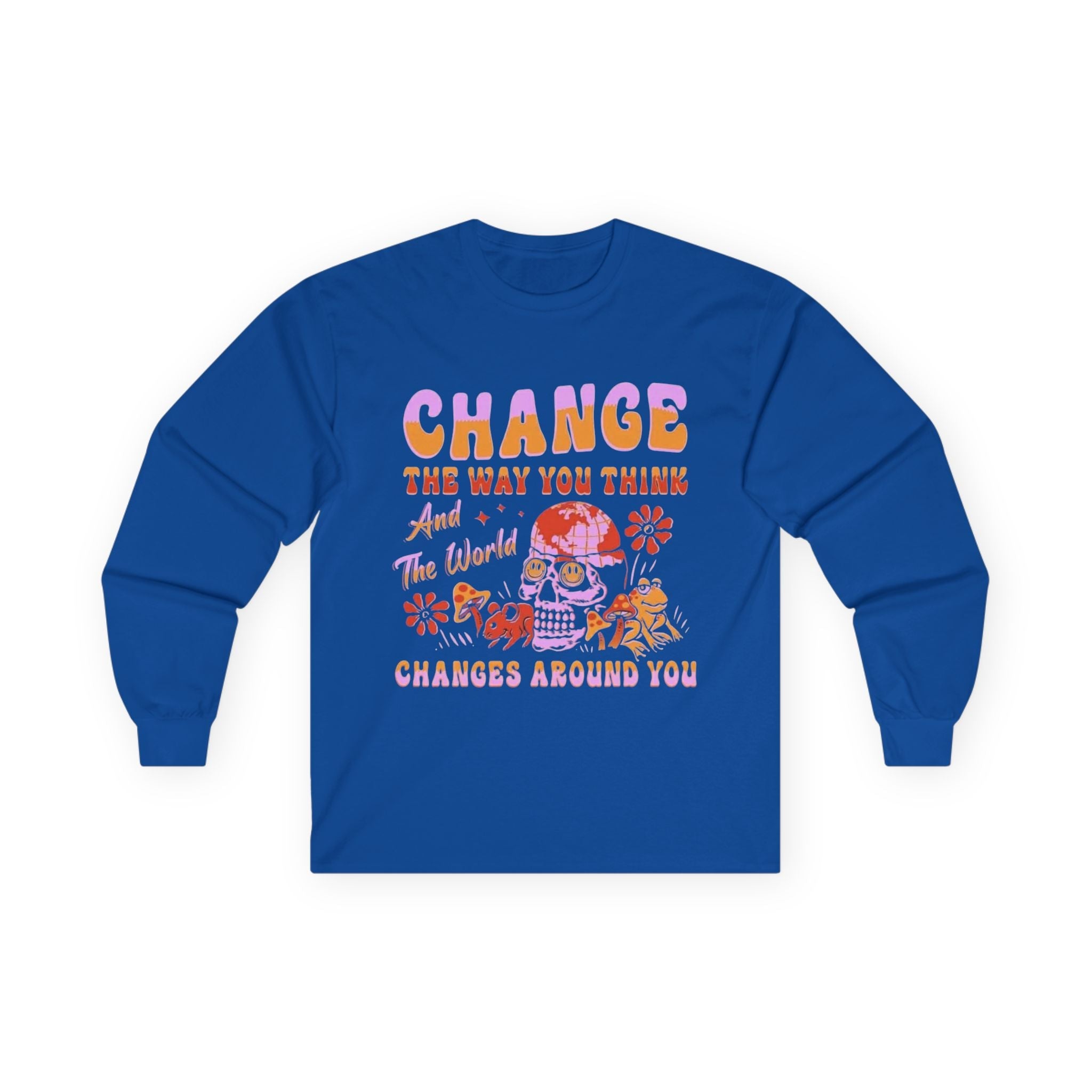 Change the Way You Think Long Sleeve Tee — Inspirational Retro Floral Graphic
