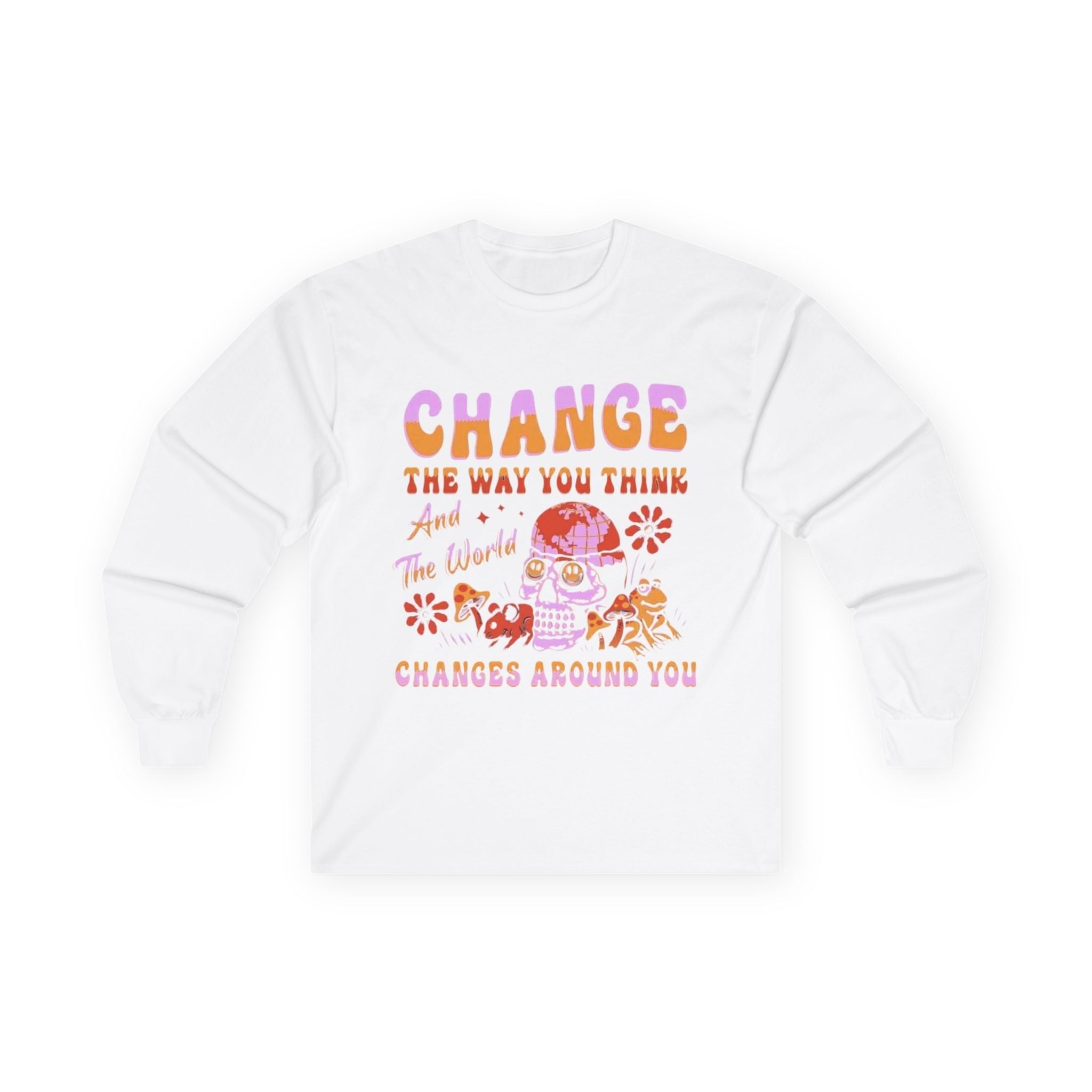 Change the Way You Think Long Sleeve Tee — Inspirational Retro Floral Graphic Printify