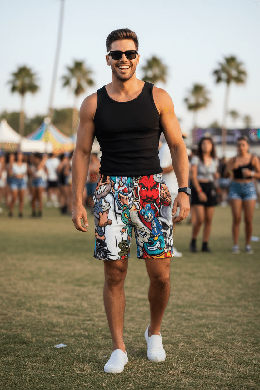 Graffiti Villain Shorts — Festival Summer Drip