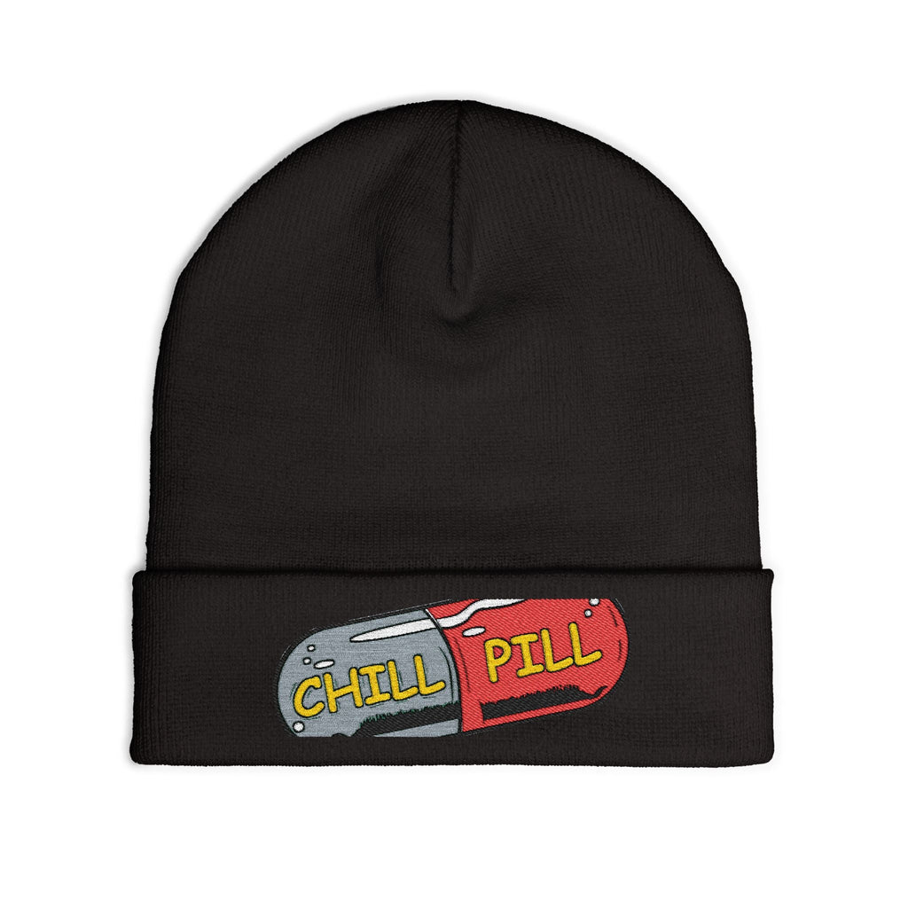 Chill Pill Embroidered Knit Beanie — Relaxed Vibe Winter Hat Printify